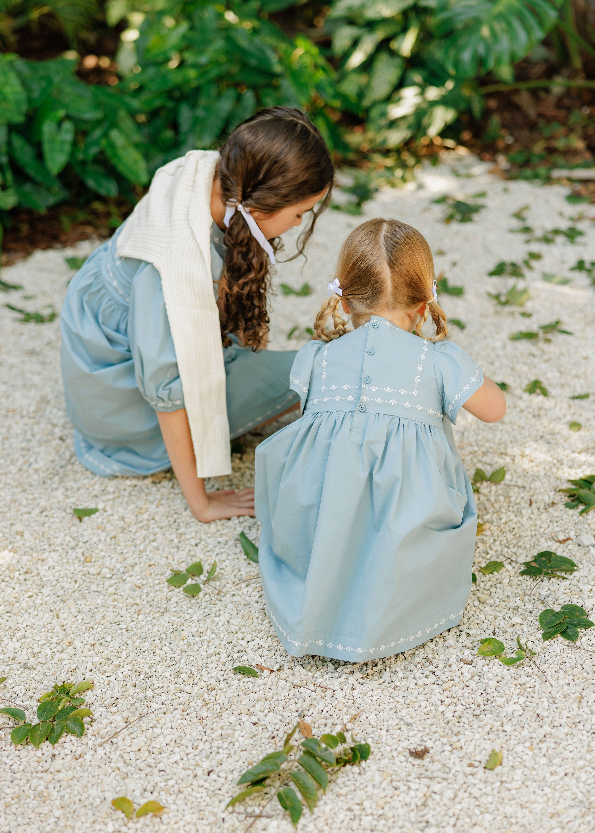 Girls Embroidered Trim Short Sleeve Dress – Blue – Keepsake Collection