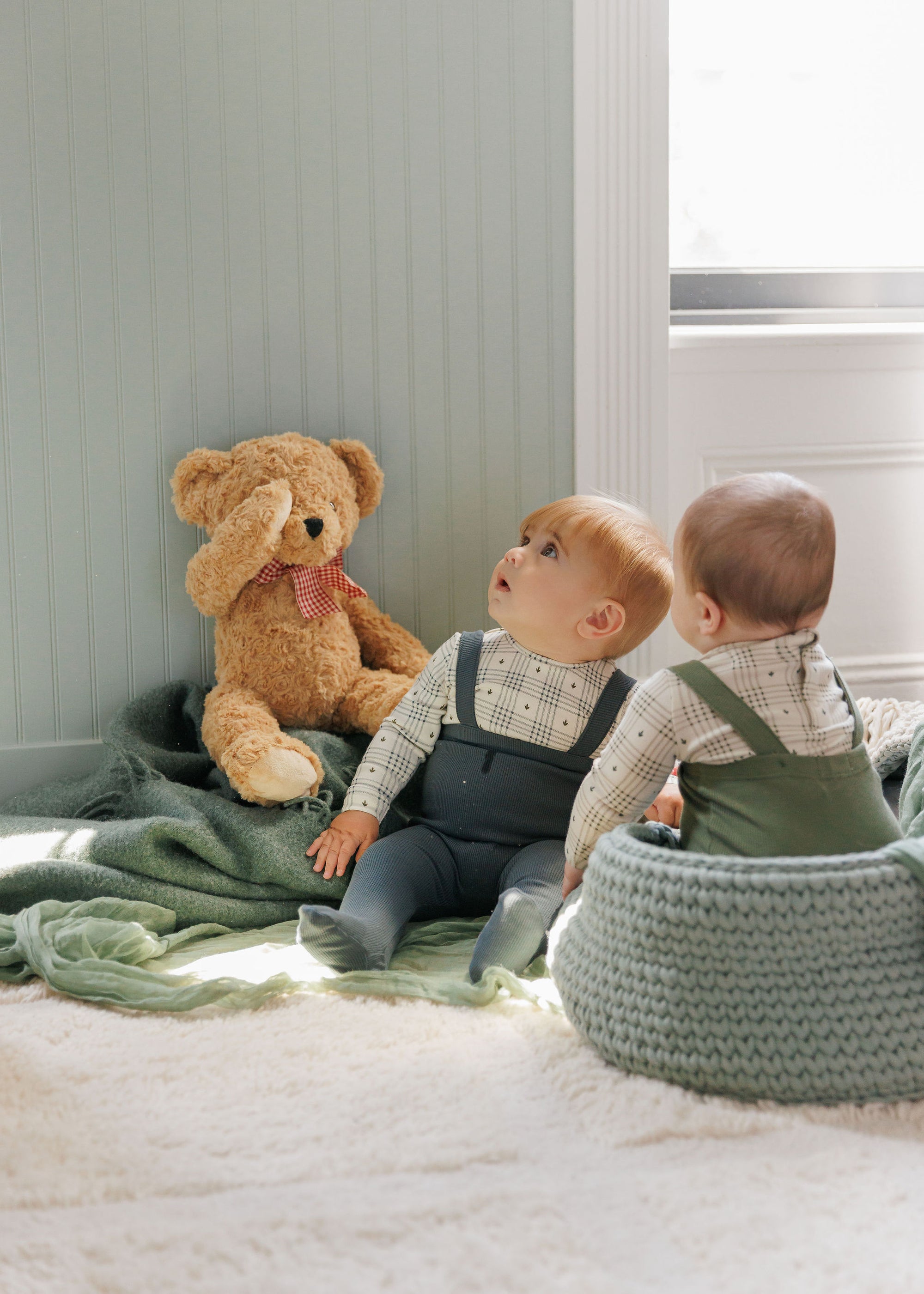 Cotton Floral Plaid Collection - Bodysuit + Overalls