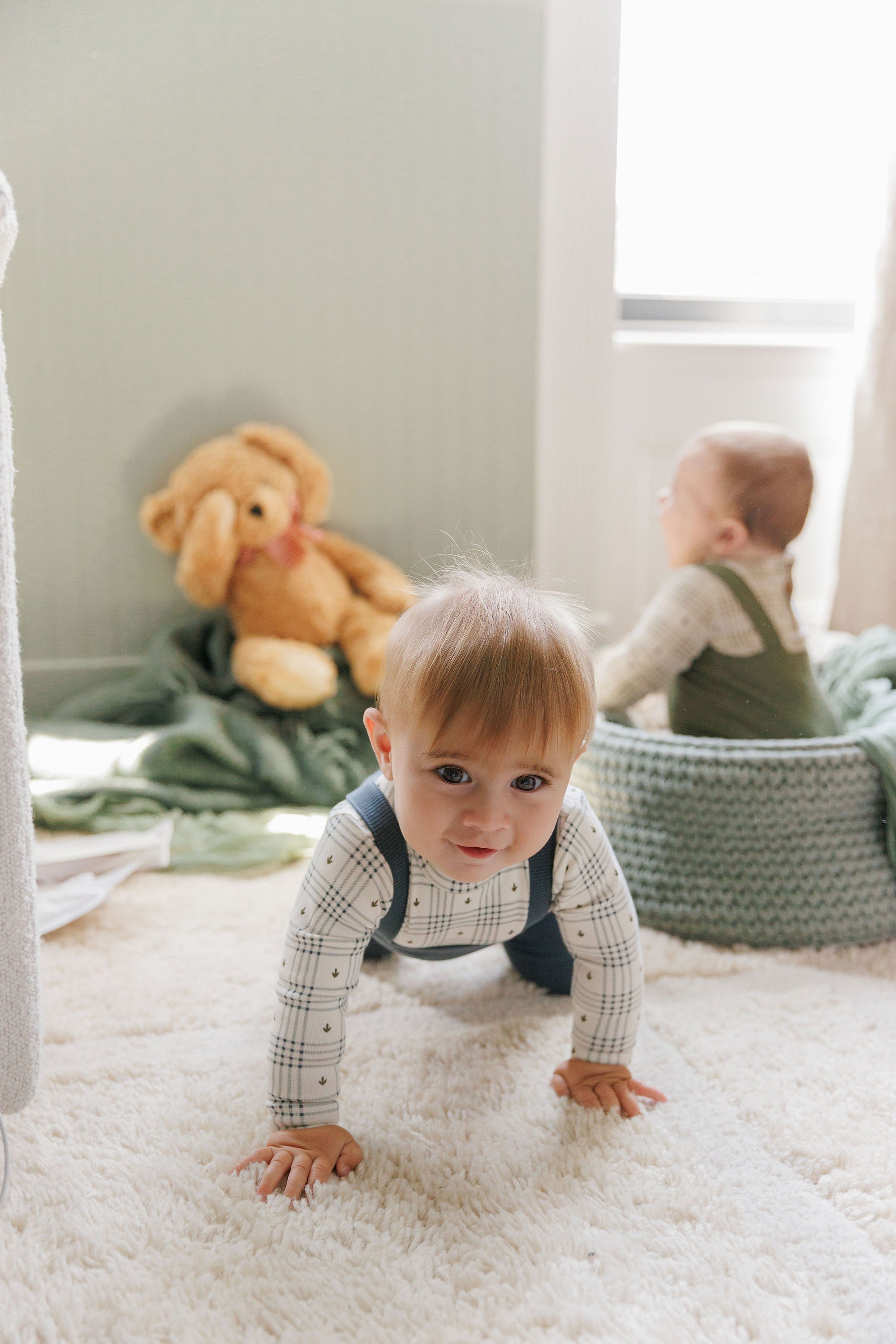Cotton Floral Plaid Collection - Bodysuit + Overalls