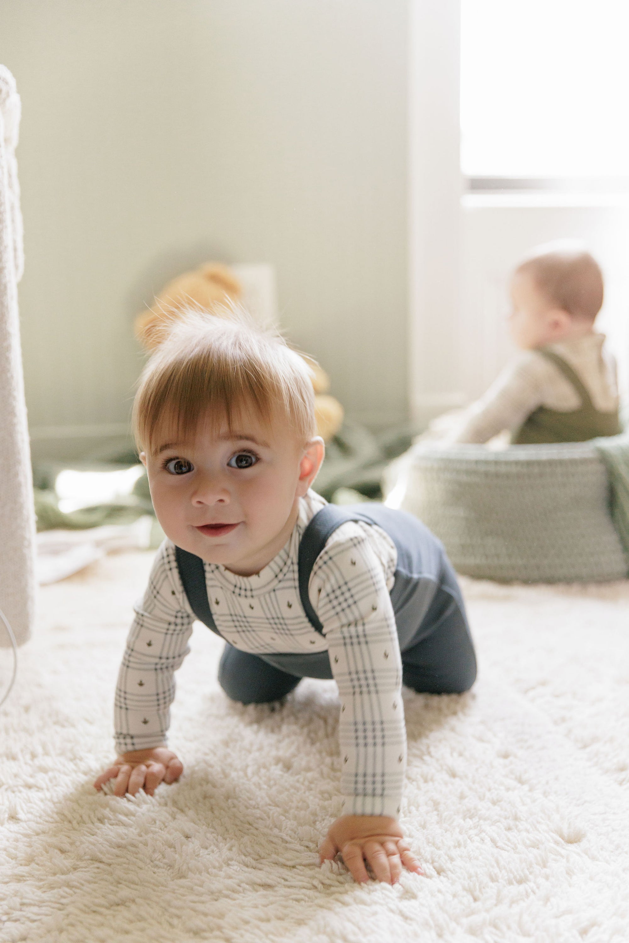 Cotton Floral Plaid Collection - Bodysuit + Overalls