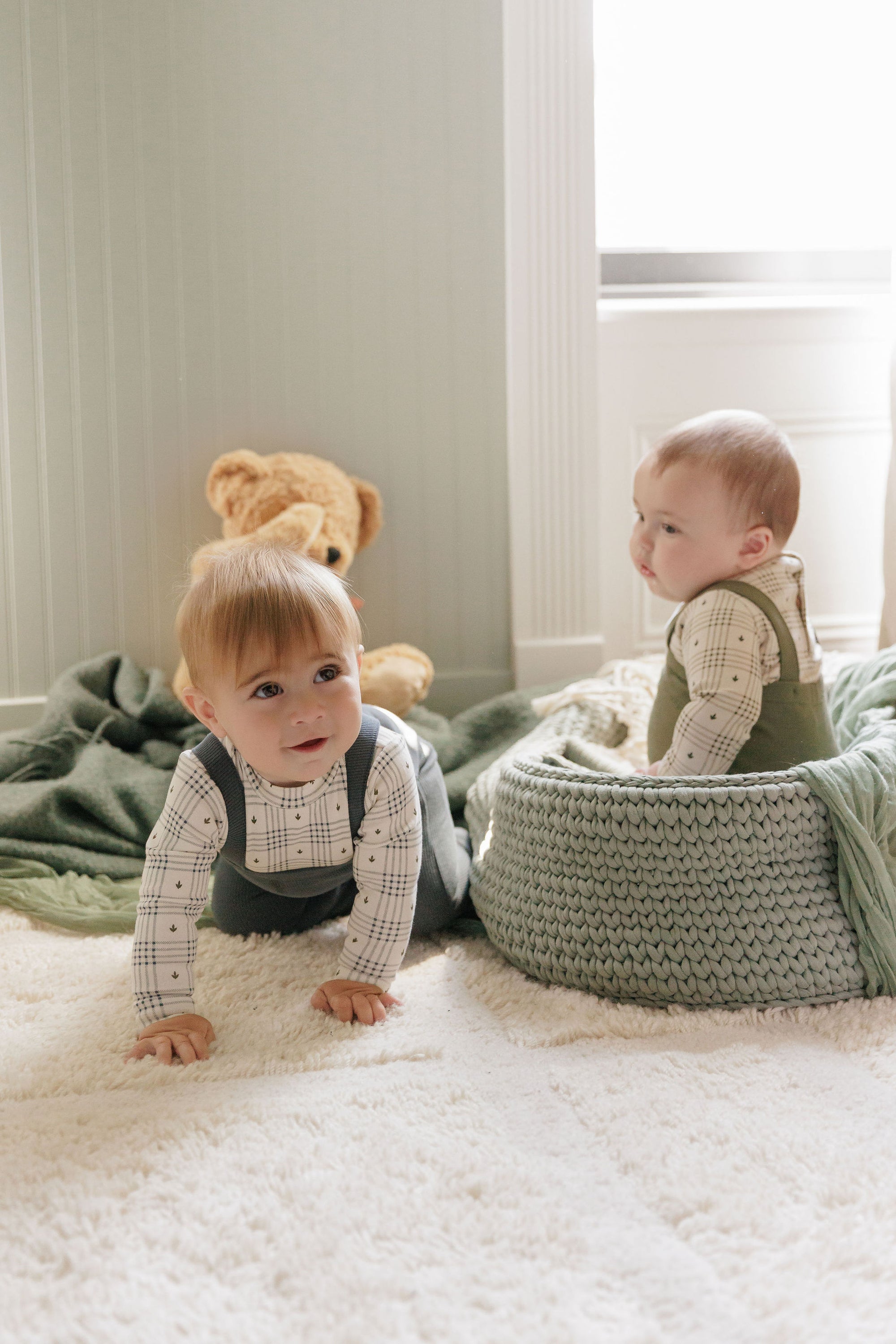 Cotton Floral Plaid Collection - Bodysuit + Overalls