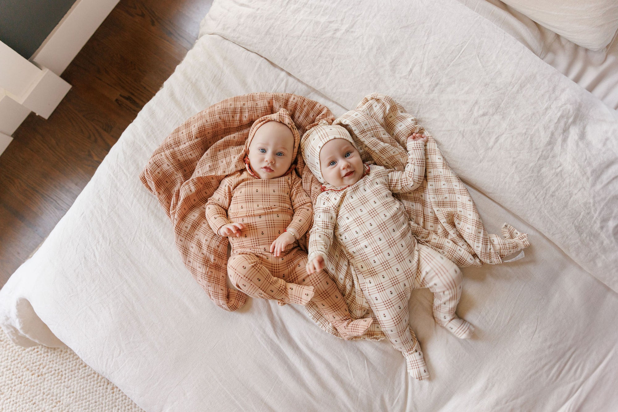 Cotton Floral Plaid Collection - Footie + Beanie