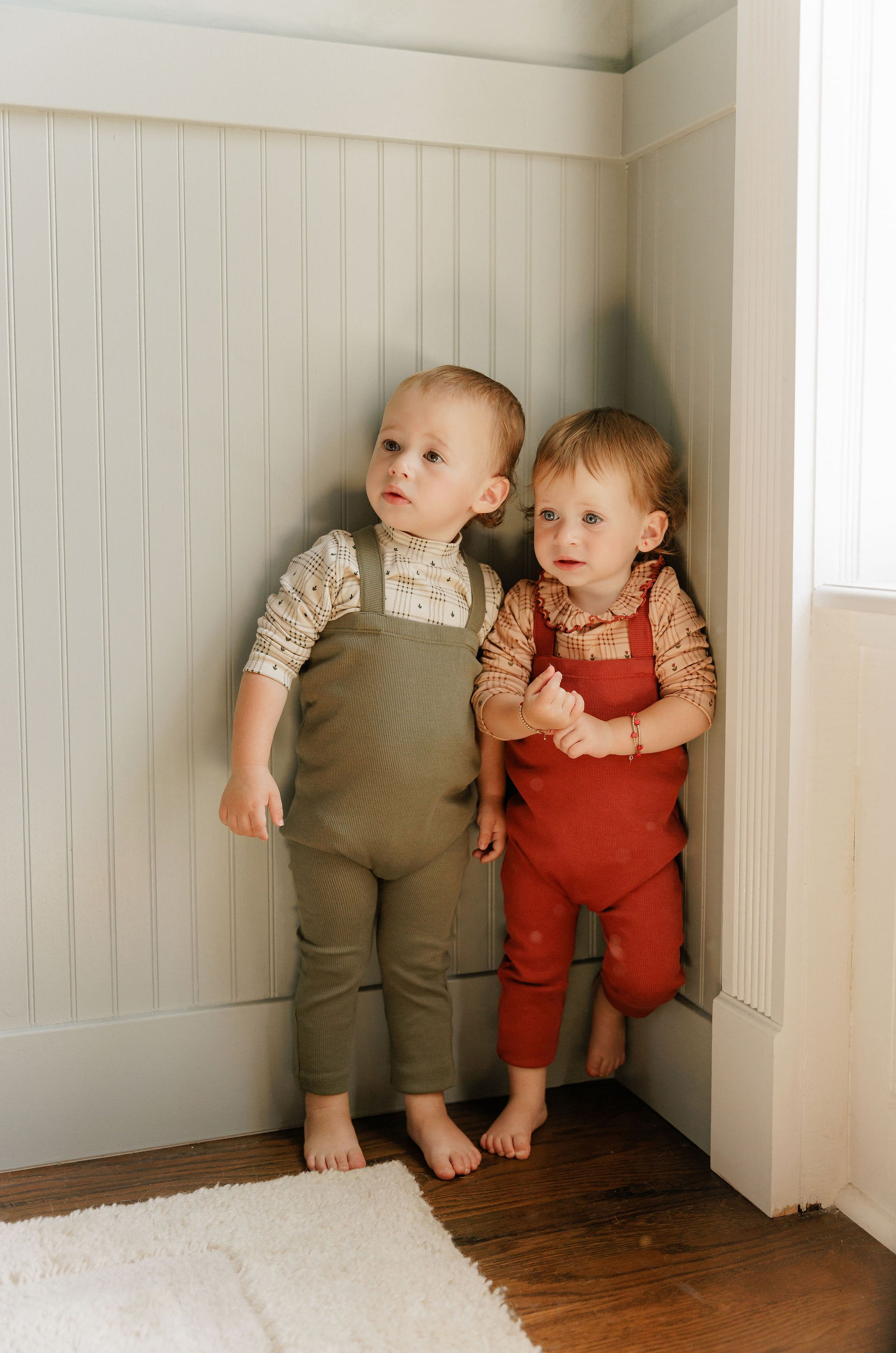 Cotton Floral Plaid Collection - Bodysuit + Overalls