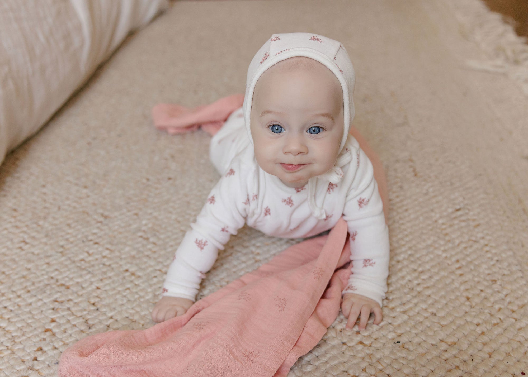 Velour Leaf Pattern Collection - Footie + Bonnet