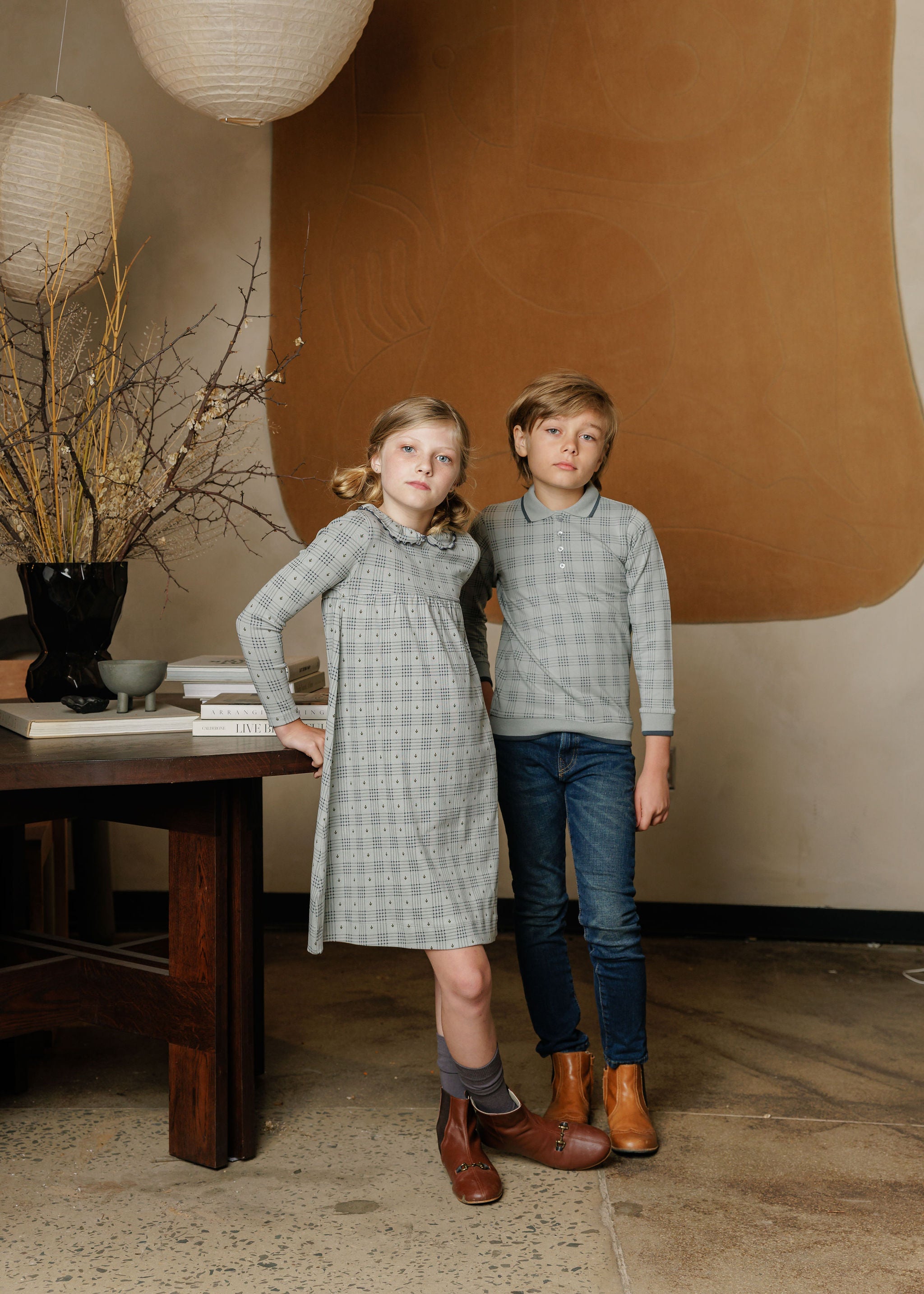 Cotton Floral Plaid Collection - Polo Sweatshirt