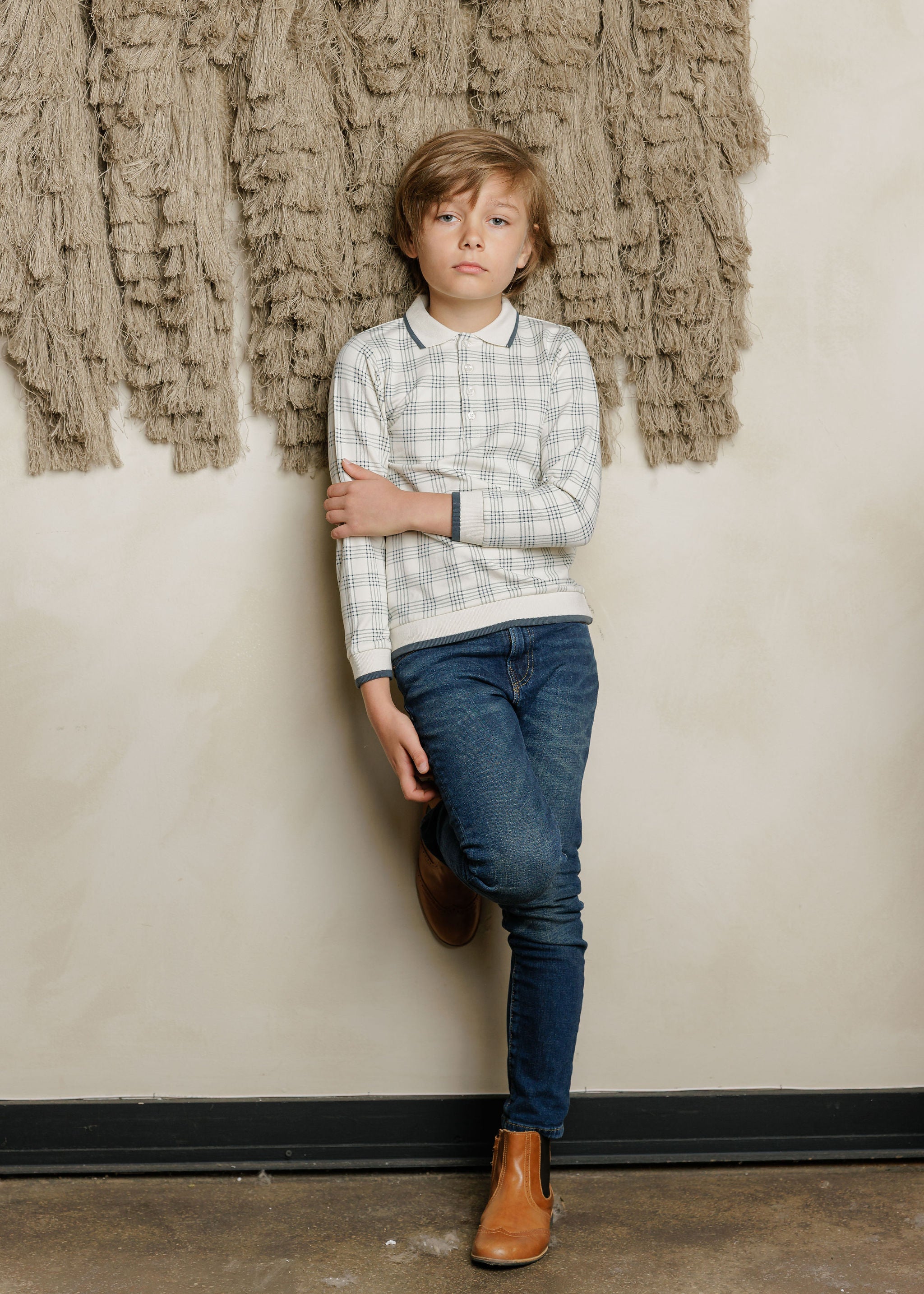 Cotton Floral Plaid Collection - Polo Sweatshirt