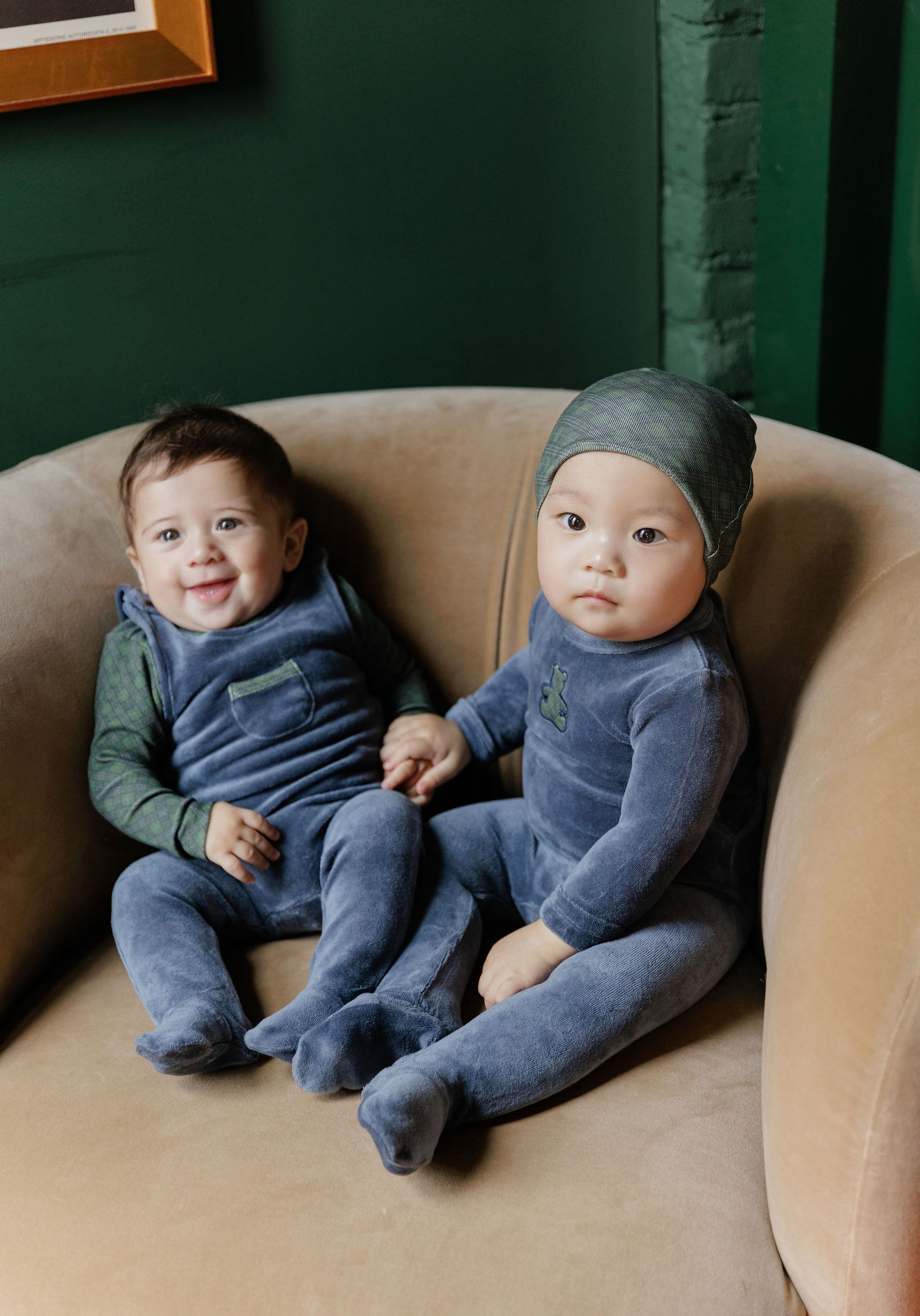 Velour Plaid Bear Collection - Overalls and Turtleneck