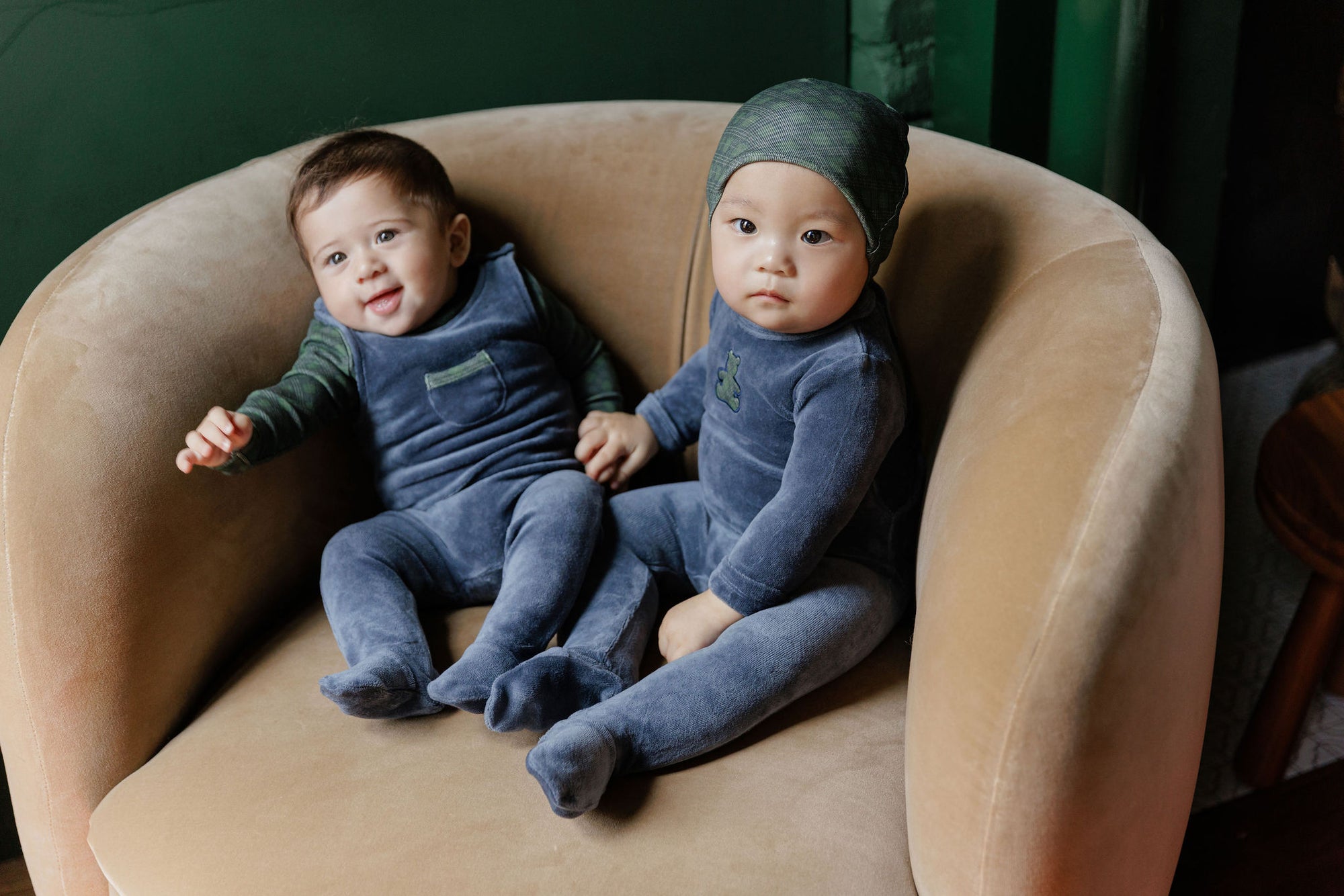 Velour Plaid Bear Collection - Overalls and Turtleneck