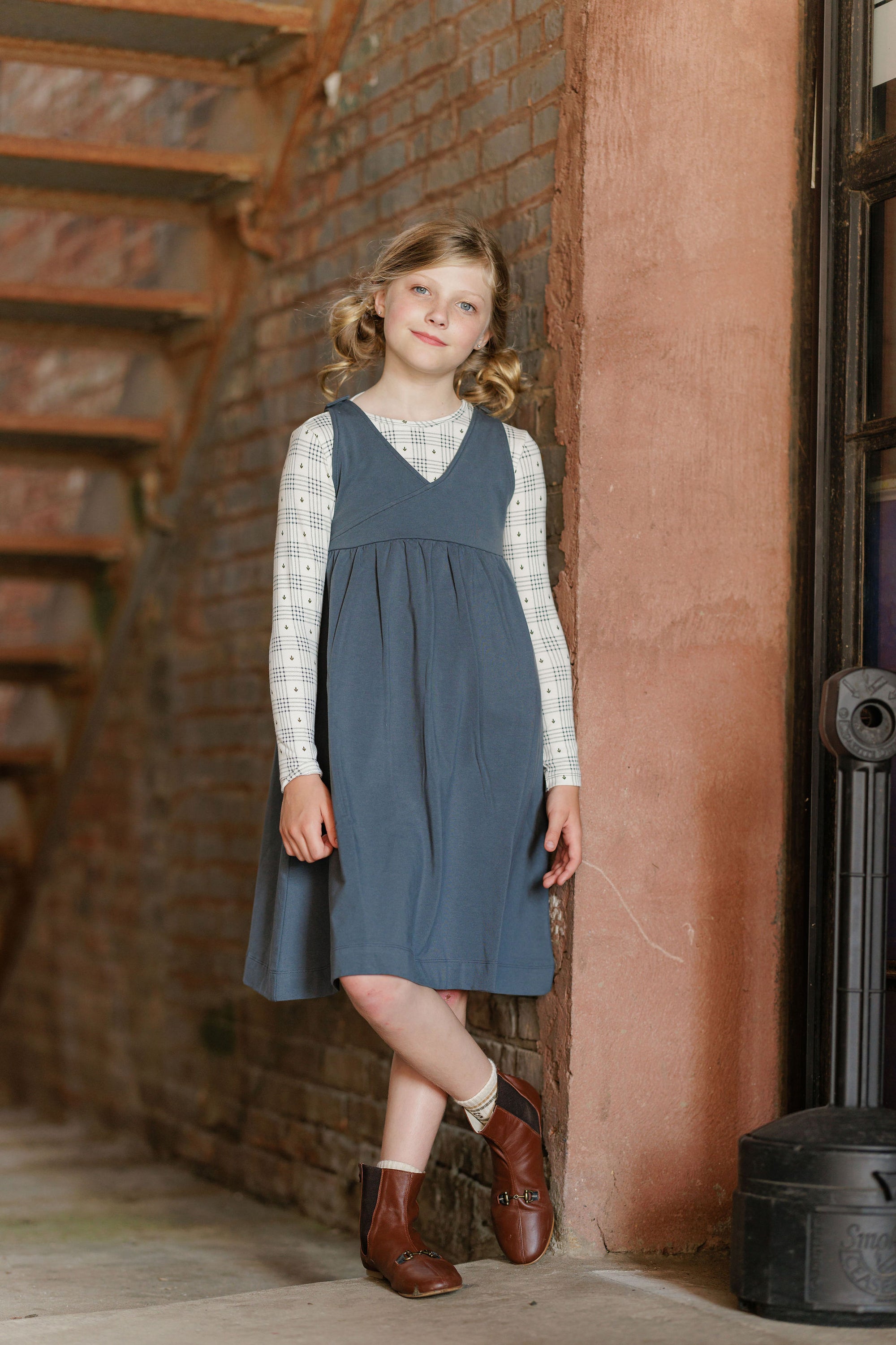 Cotton Floral Plaid Collection - Ruffle Neck Tee