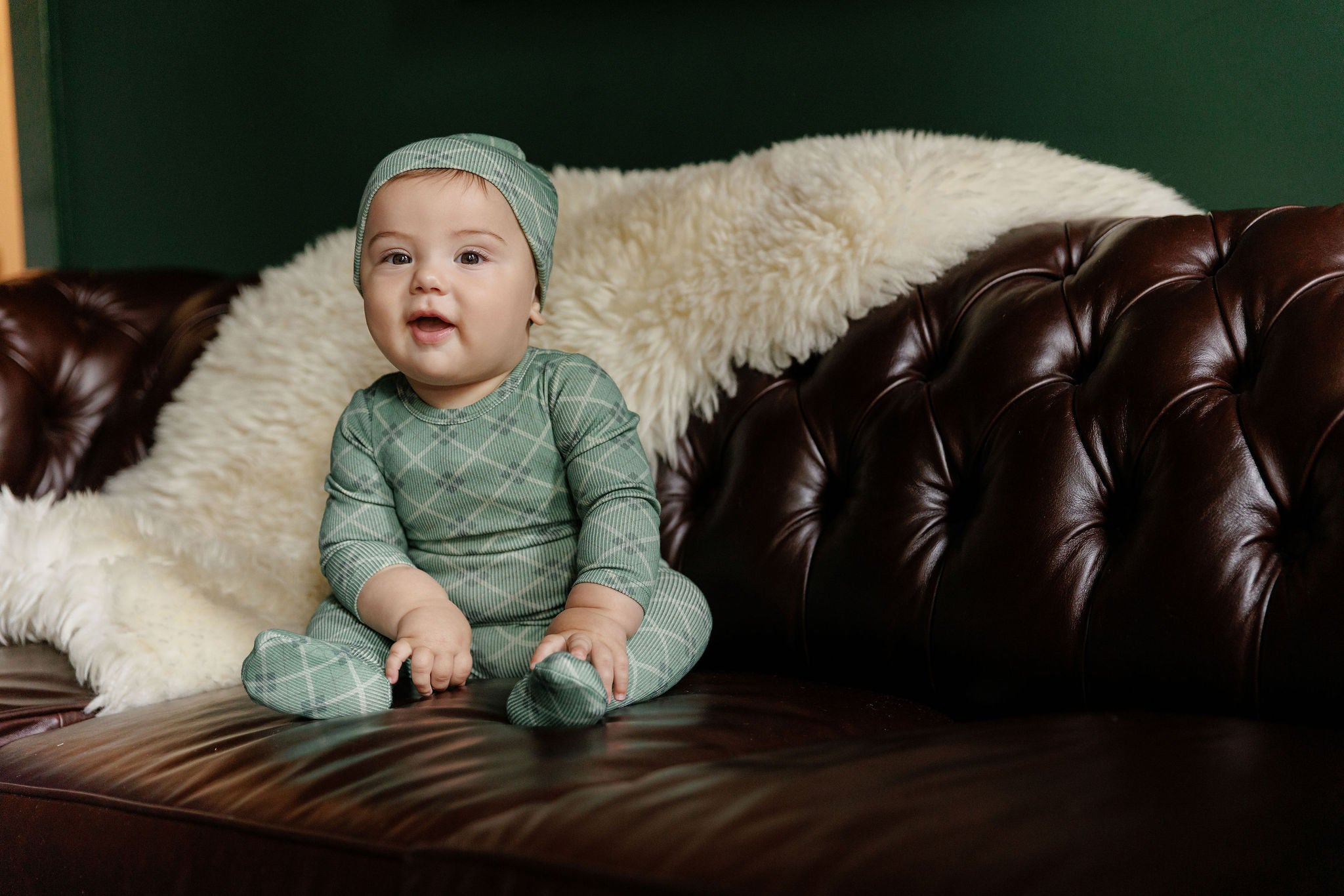 Cotton Plaid Print Collection - Footie + Beanie