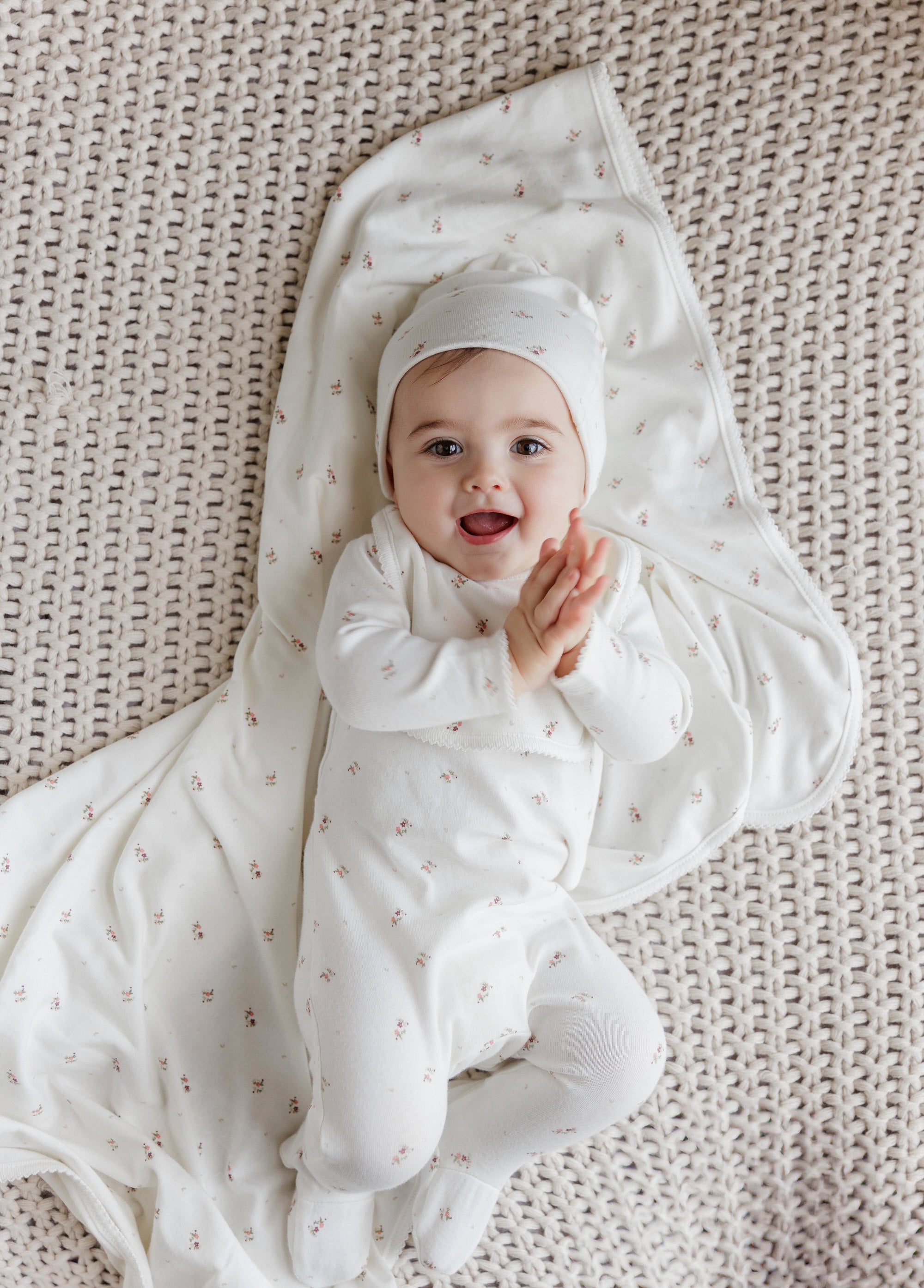 Ivory floral print convenient, easy care baby collection