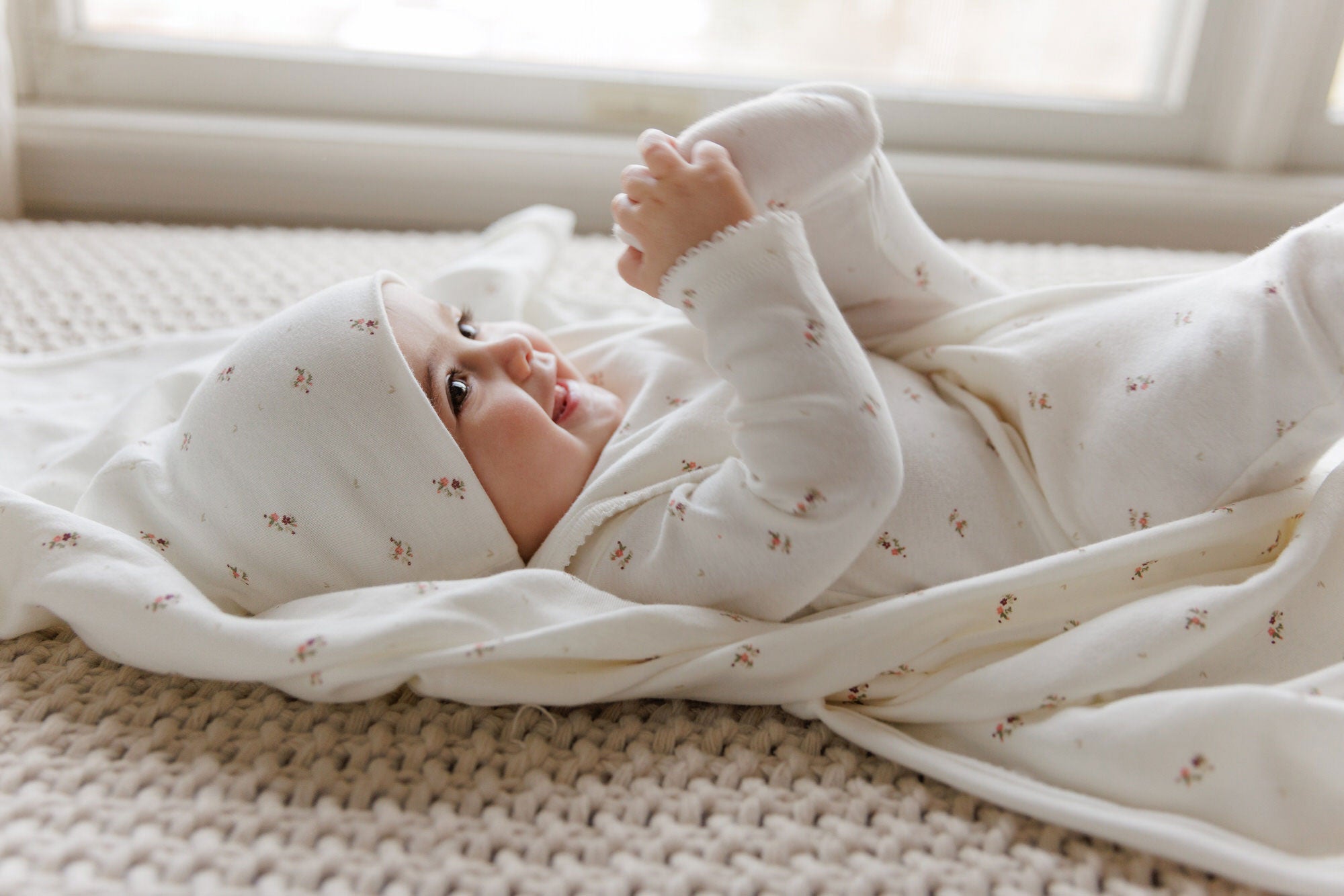 ivory Floral Muslin Cotton swaddle blanket