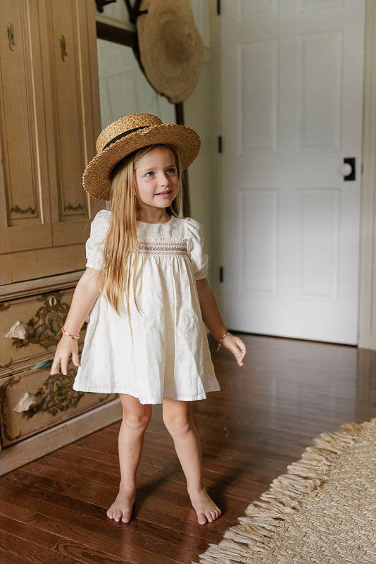 Stitch Collection - 3/4 Sleeves Smocked Linen Dress