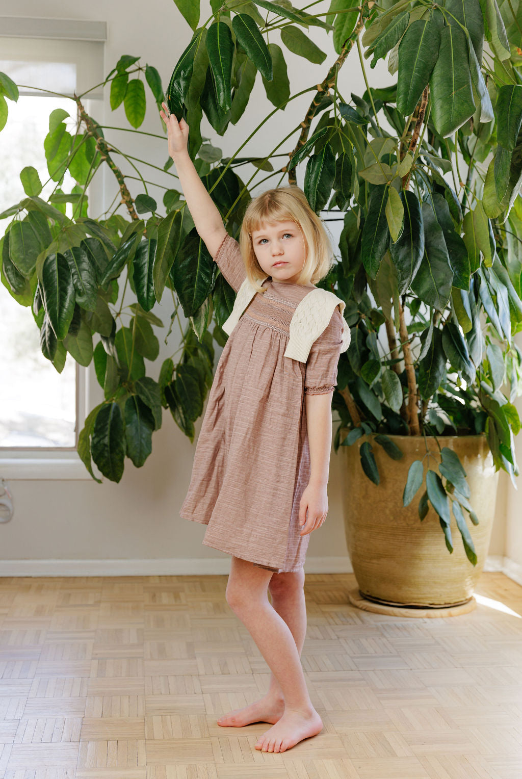 Stitch Collection - 3/4 Sleeves Smocked Linen Dress