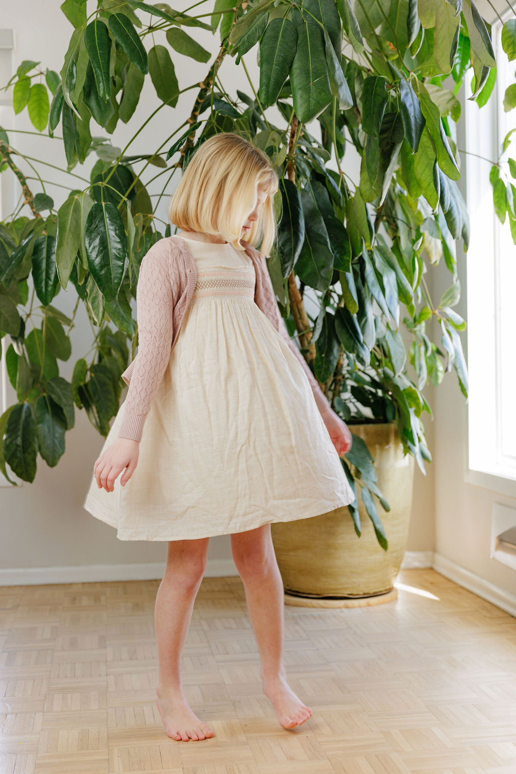 Stitch Collection - Short Sleeves Smocked Linen Dress