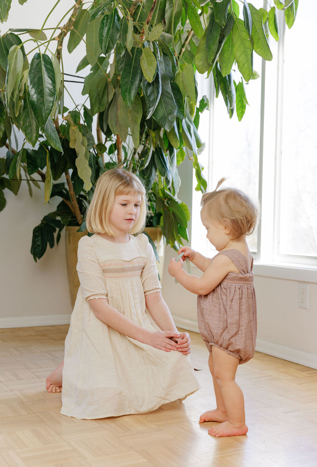 Stitch Collection - 3/4 Sleeves Smocked Linen Dress