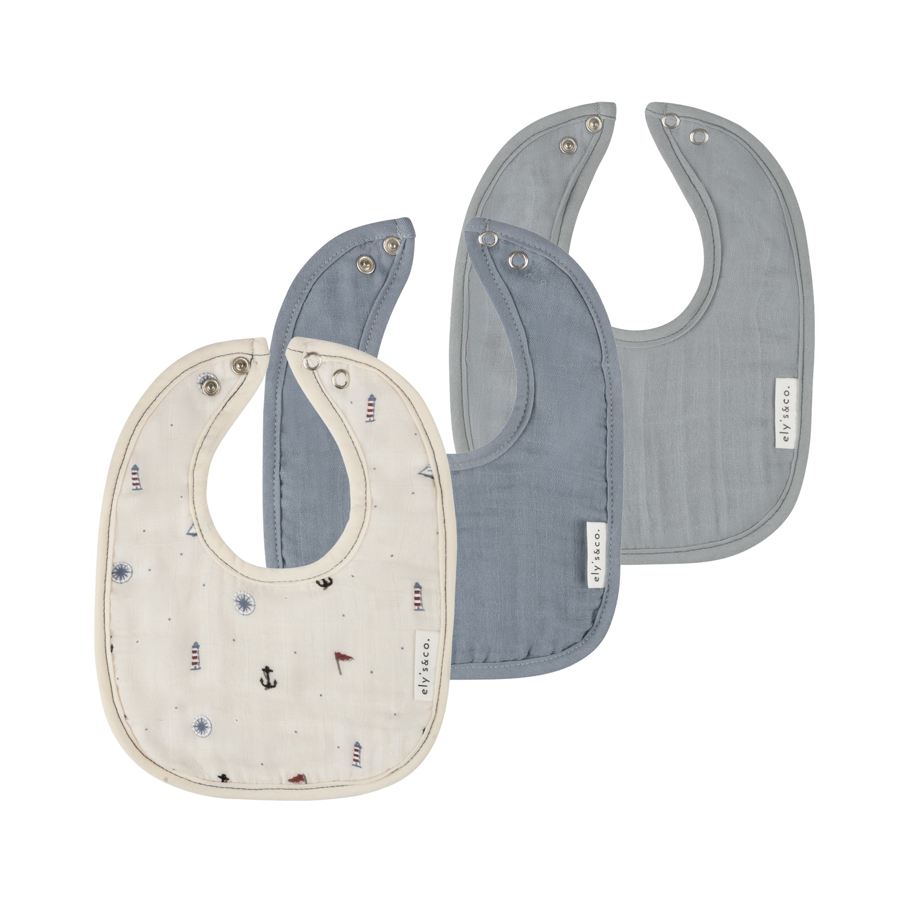 3 Pack Muslin Terry Bibs - Blue Nautical