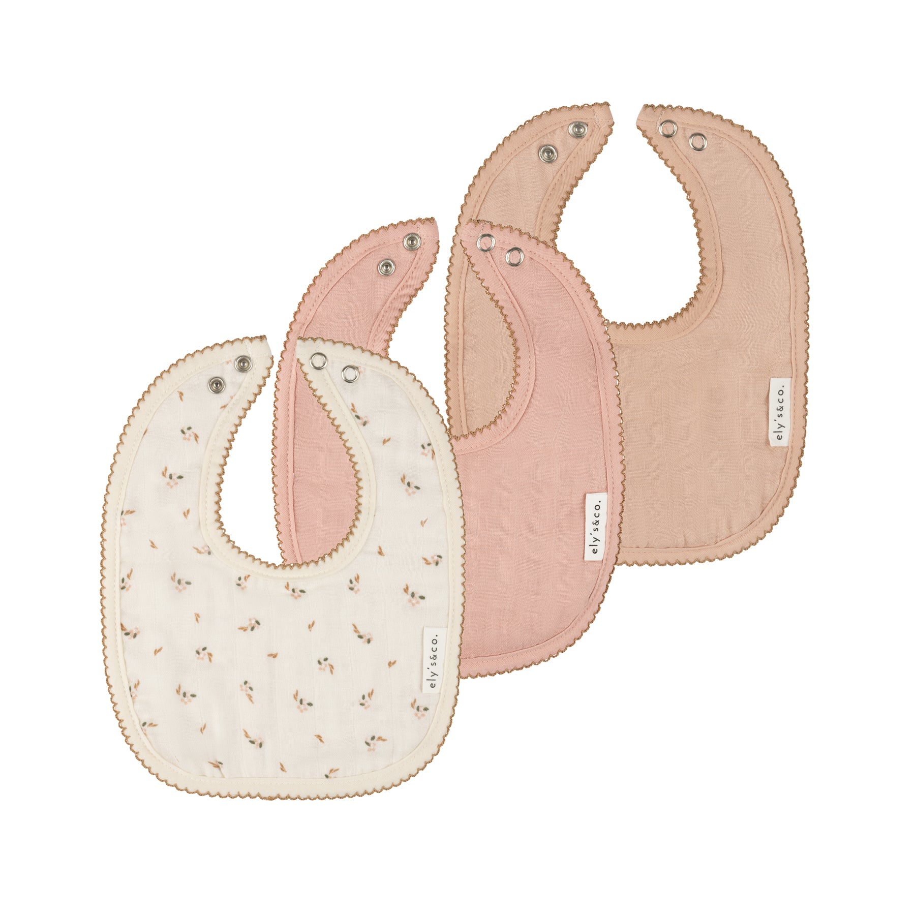 3 Pack Muslin Terry Bibs - Pink Floral