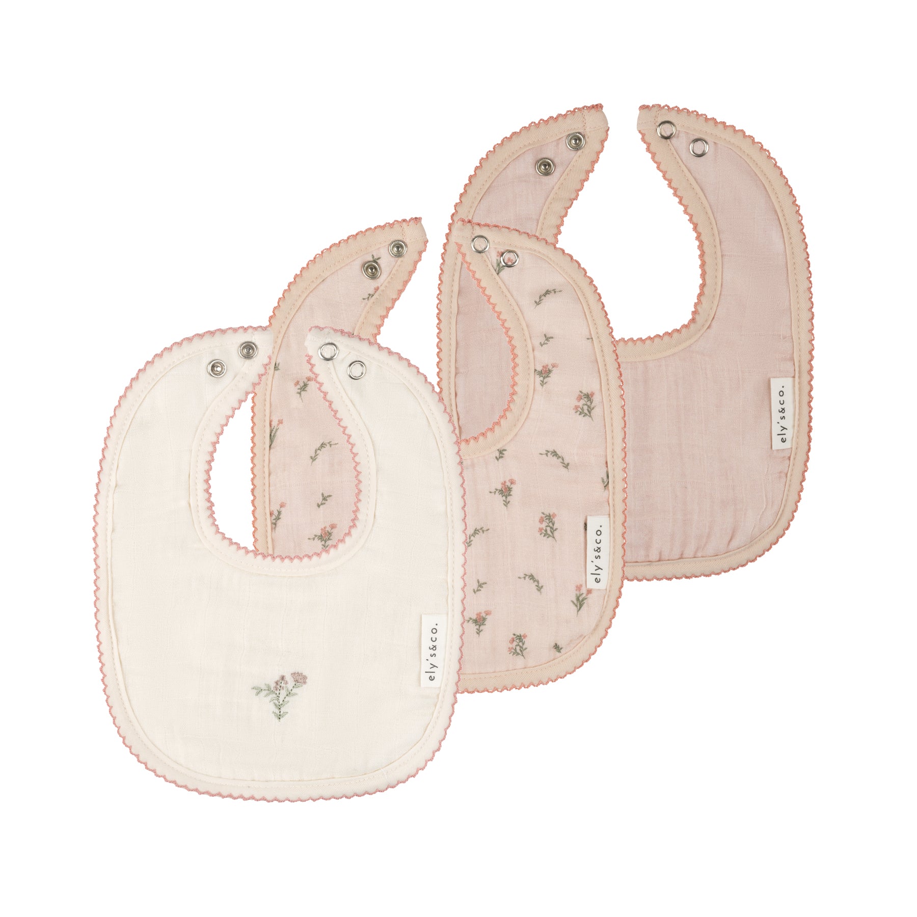 3 Pack Muslin Terry Bibs - Pink Gingko