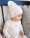 Ribbed Cotton - Embroidered Flower - Beanie
