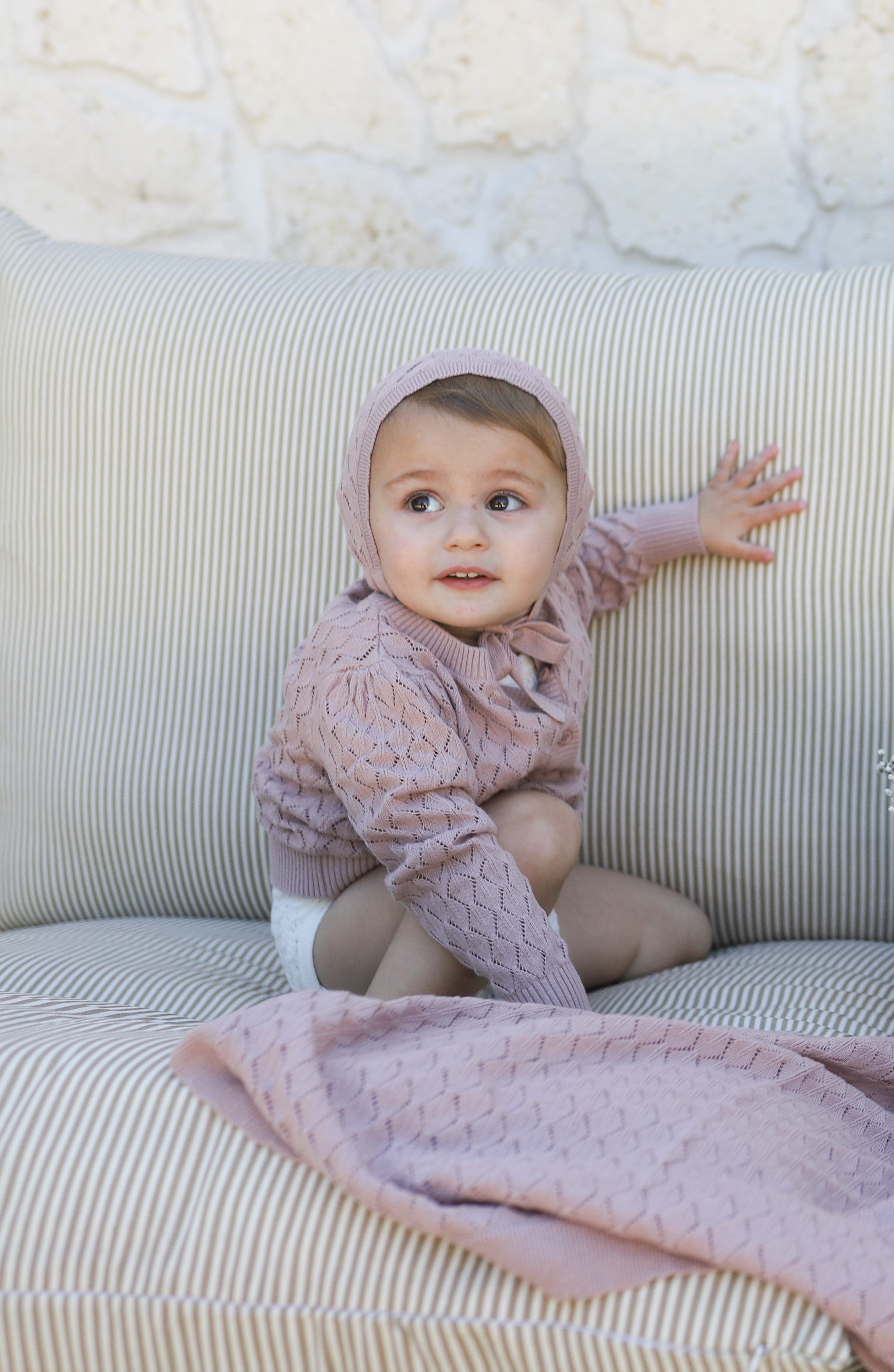 Stitch  Collection -  Diamond Pointelle Knit Bonnet
