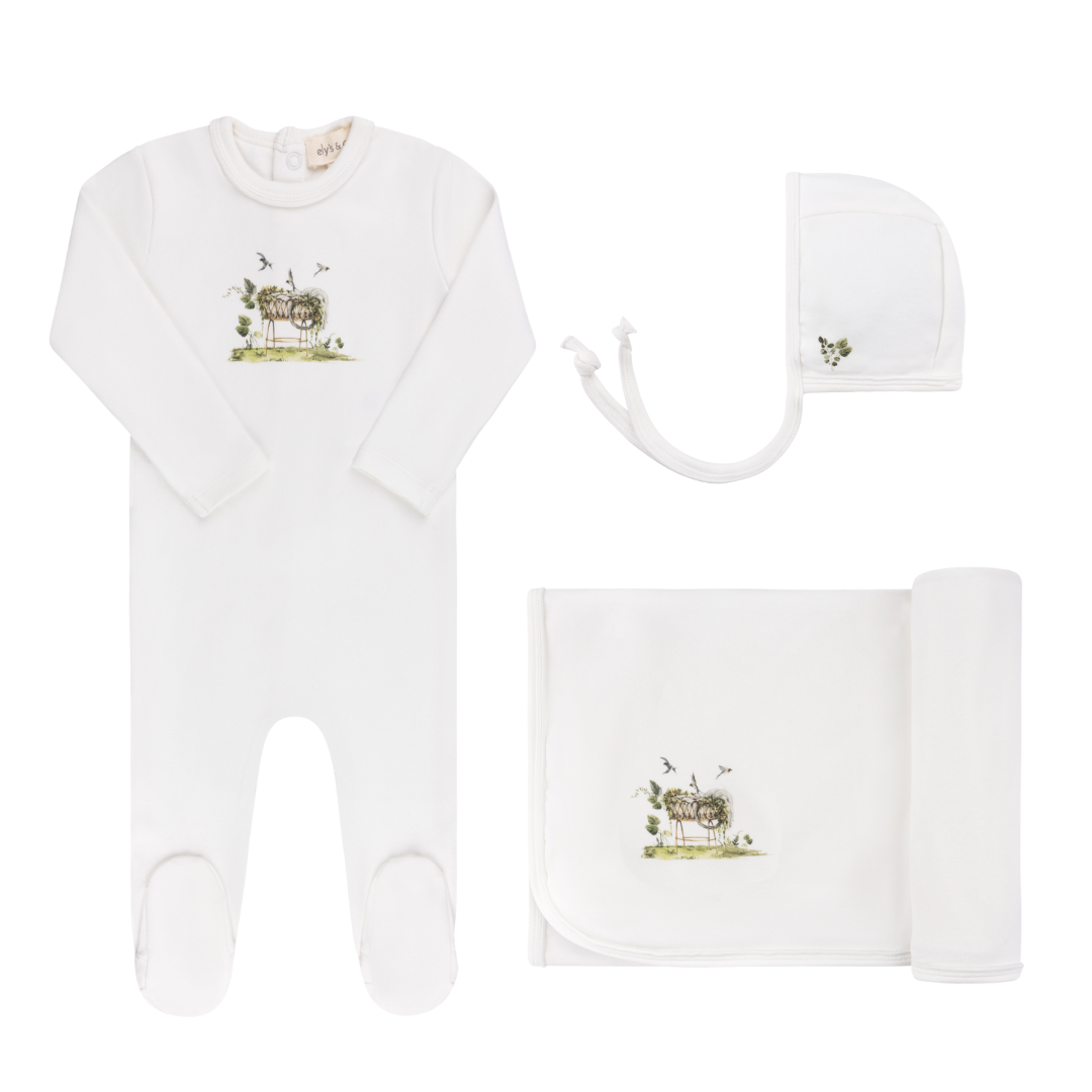 Ely's & Co Watercolour Cradle Collection Footie & Bonnet - Ivory Boy Ely's & Co Watercolour Cradle Collection Footie & Bonnet - Ivory Boy