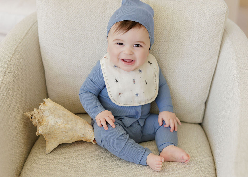 Blue Nautical Muslin Terry Bib Set