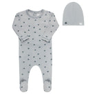 Blue cherry print collection footie and beanie