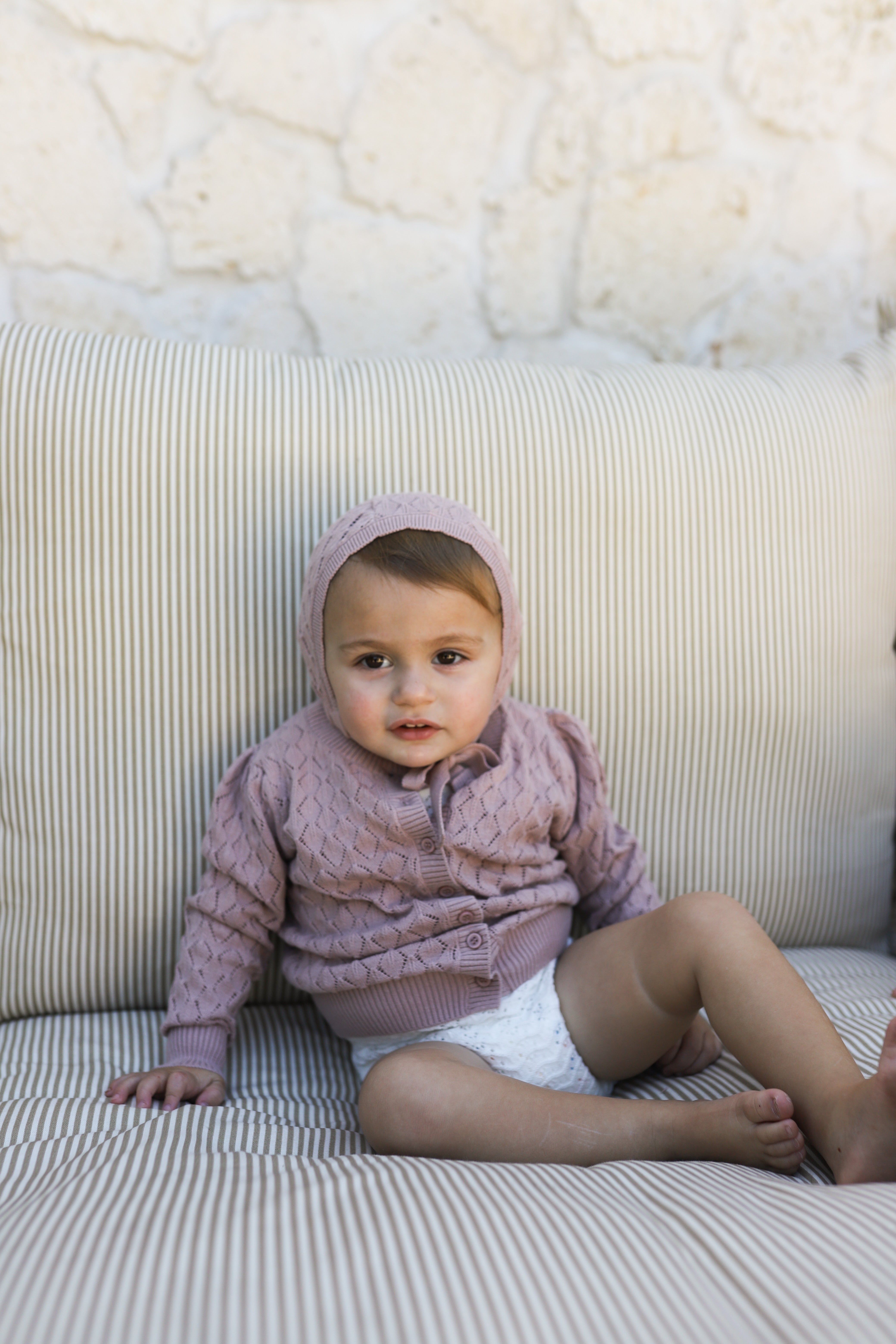 Stitch  Collection -  Diamond Pointelle Knit Bonnet