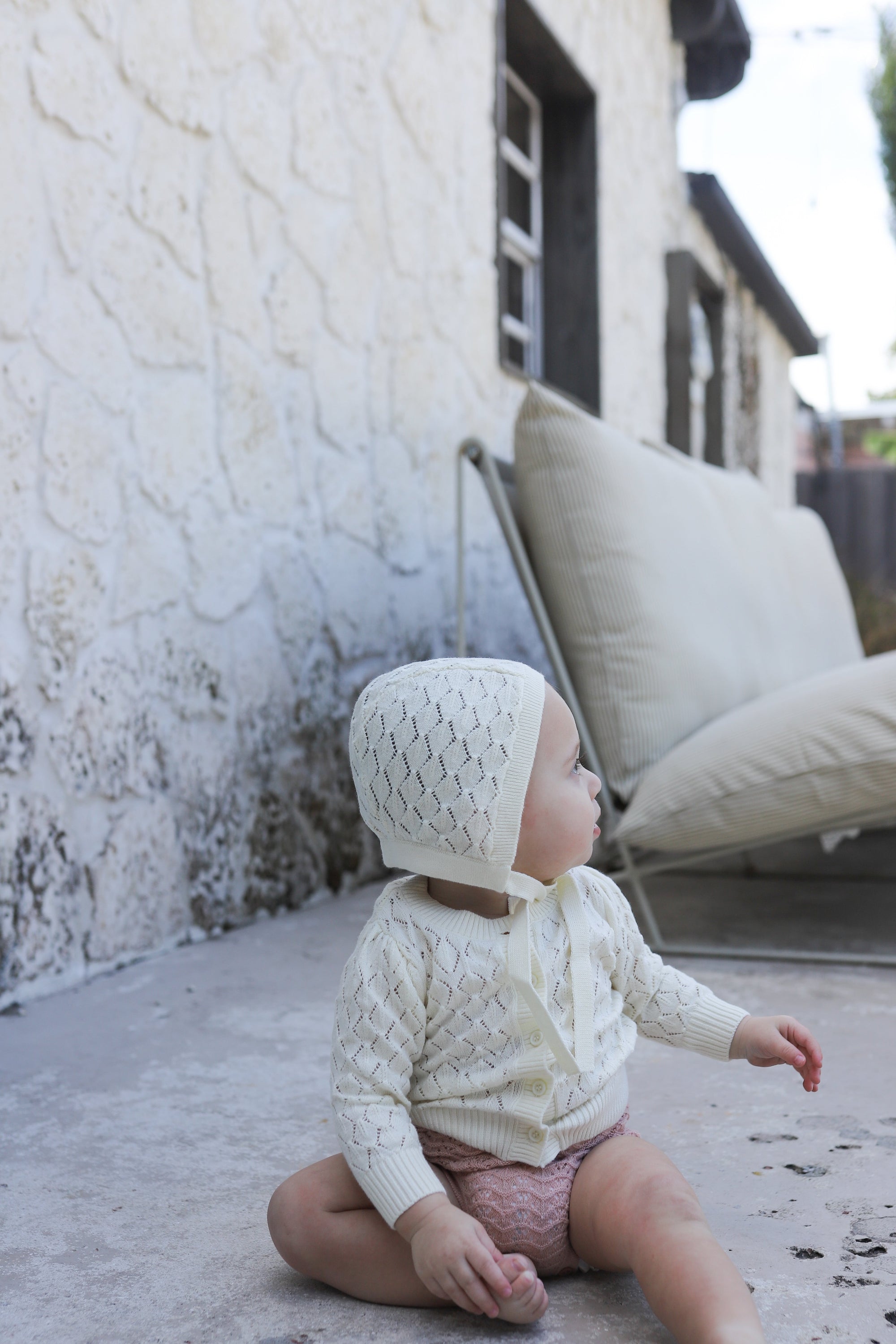 Stitch  Collection -  Diamond Pointelle Knit Bonnet