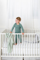 Grey Bamboo Baby Crib Sheet Blanket Skirt