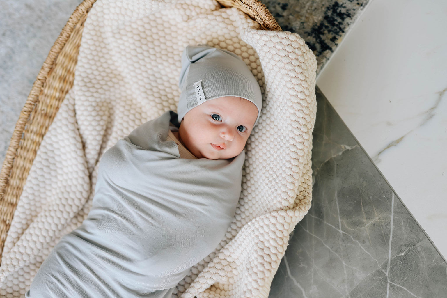 Ely's & Co Modal Swaddle & Beanie Set in Gift Box - Dusty Blue Ely's & Co Modal Swaddle & Beanie Set in Gift Box - Dusty Blue