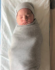 Jersey Knit Cotton Swaddle Blanket and Beanie Gift Set