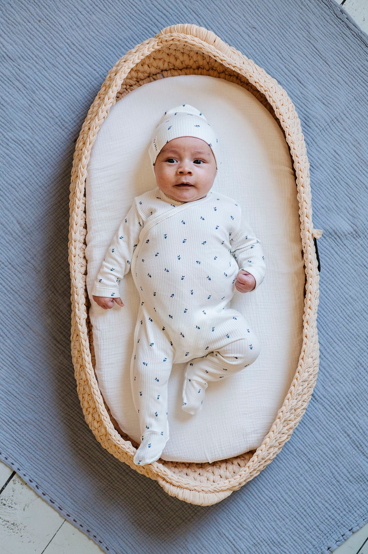 Ivory/Blue Berry Beanie & Footie