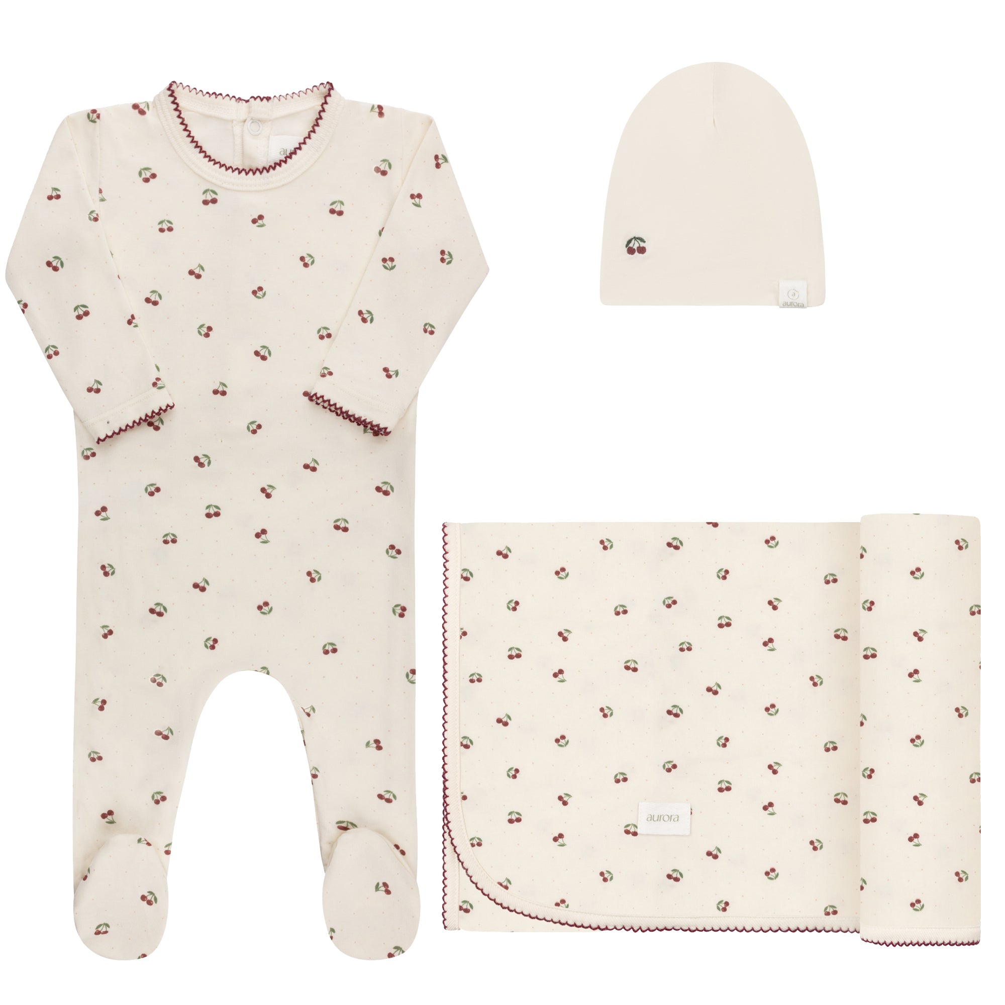 Ivory/Red Take Me Home cherry print baby outfit set