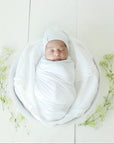jersey swaddle and beanie white set