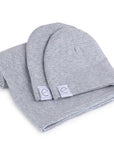 Jersey Knit Heather Grey Cotton Swaddle Blanket and Beanie Gift Set