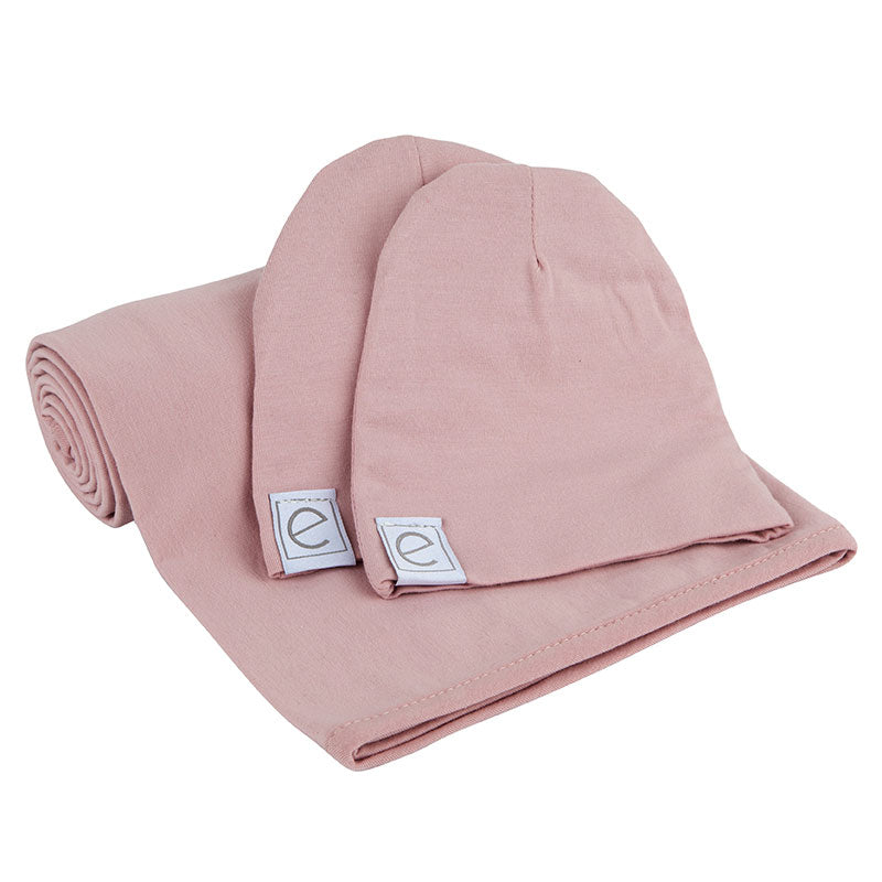 Jersey Knit Mauve/Lavender Cotton Swaddle and Beanie Gift Set