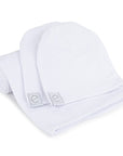 Jersey Knit White Cotton Swaddle Blanket and Beanie Gift Set
