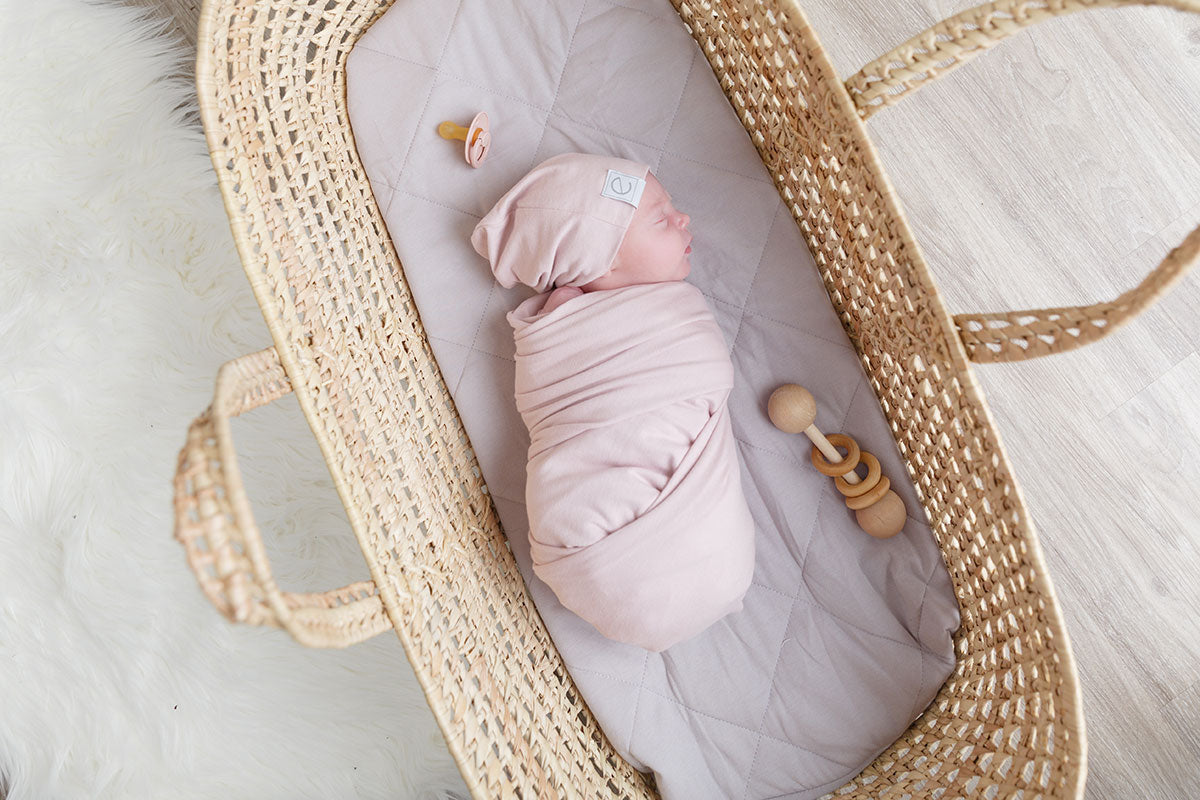 Pink Cotton Swaddle Blanket and Beanie Gift Set