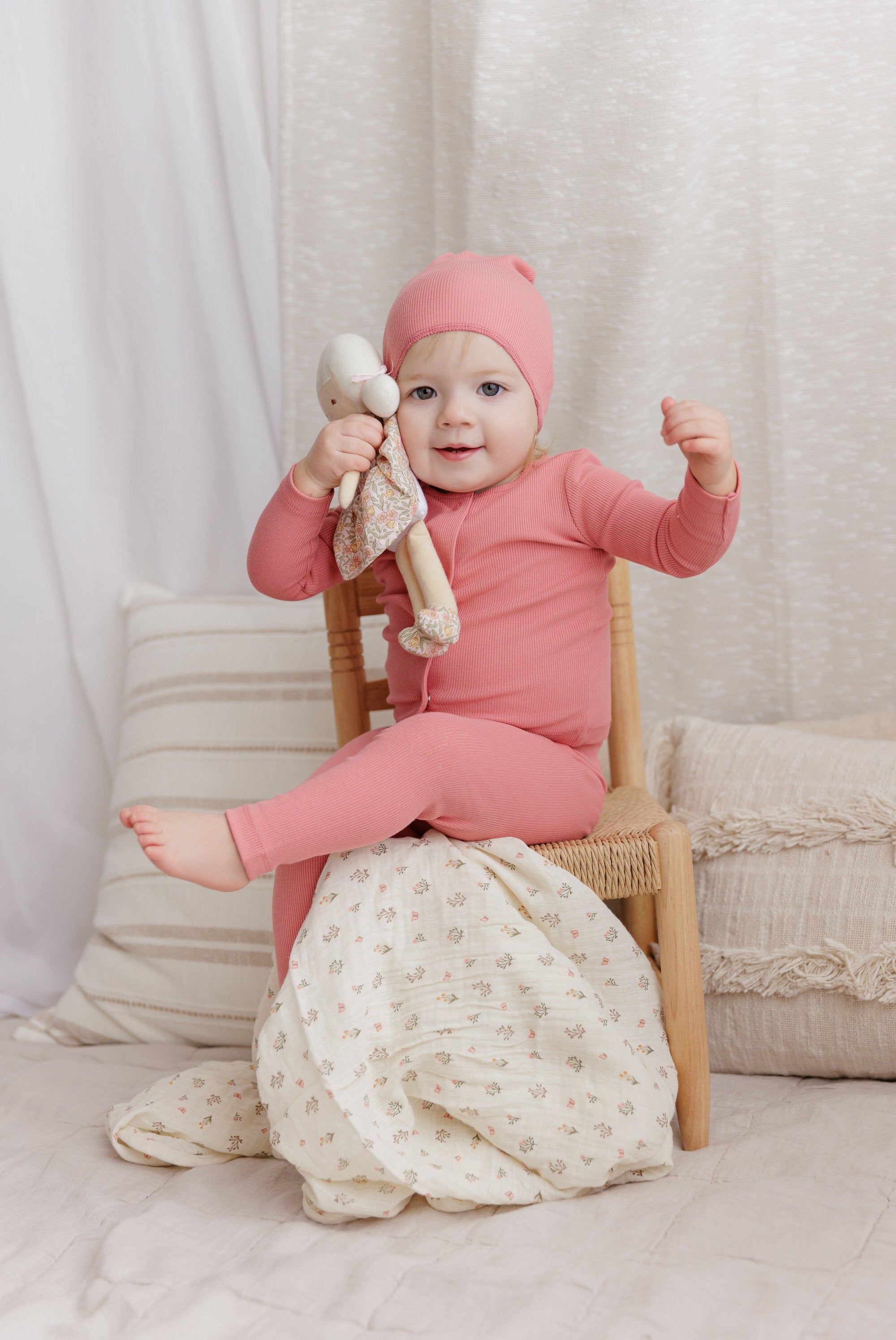 Pink Ribbed Cardigan Set
