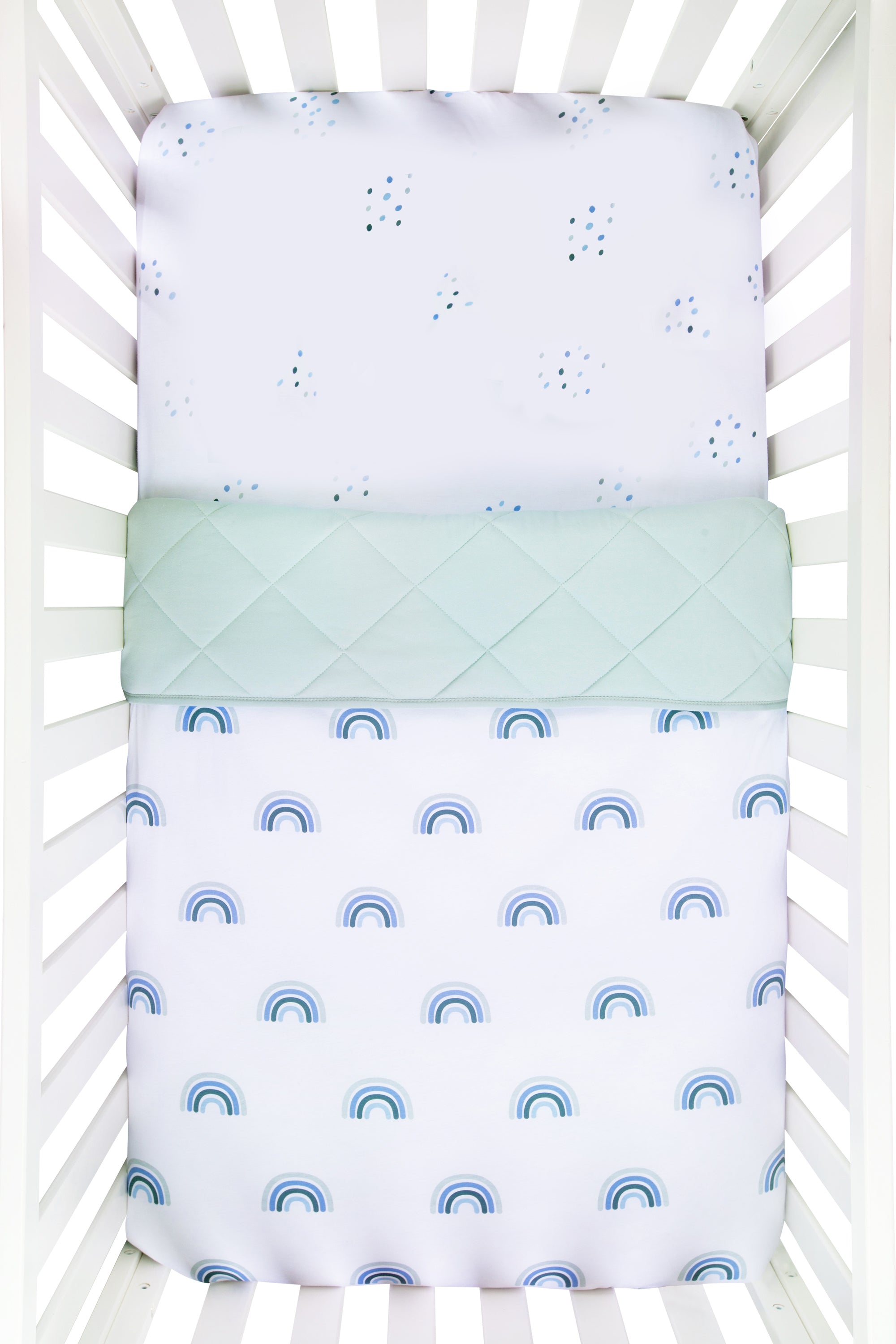 Stylish Blue Rainbow Crib Bedding Trio