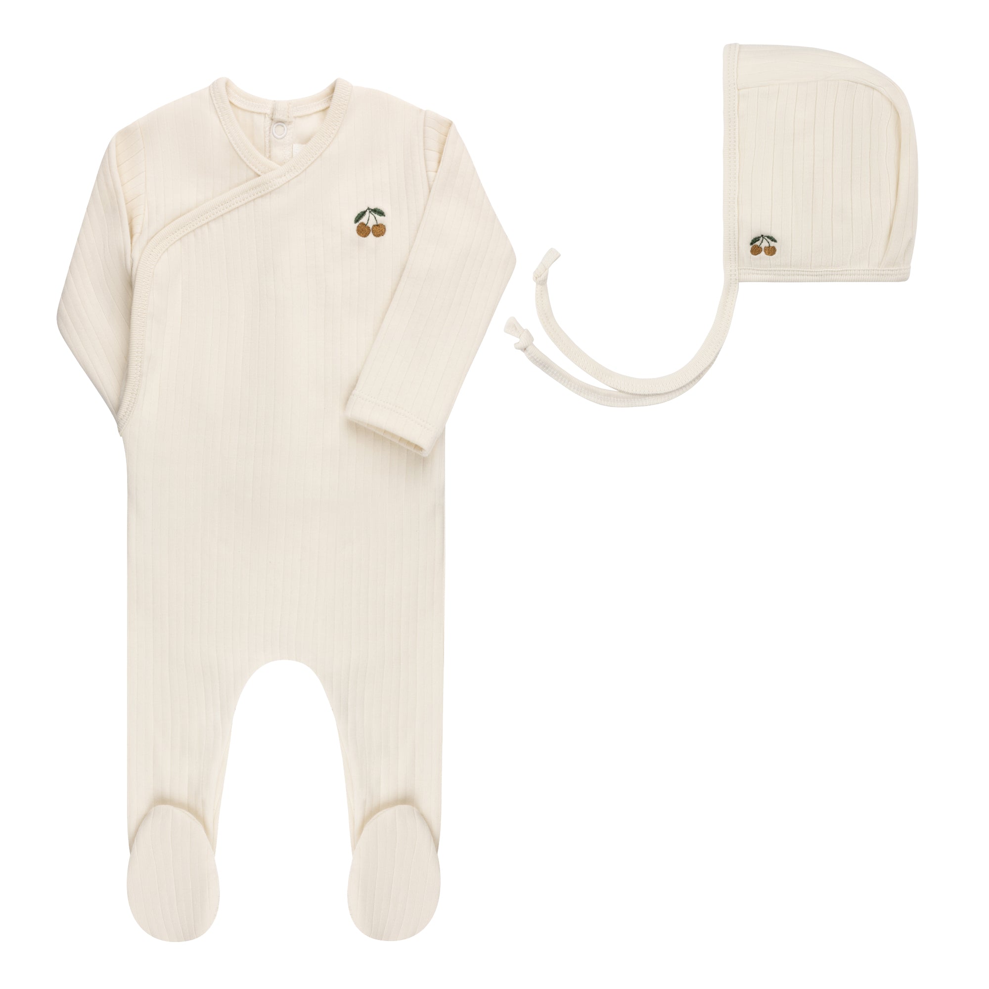 Embroidered Cherry Collection - Footie + Bonnet