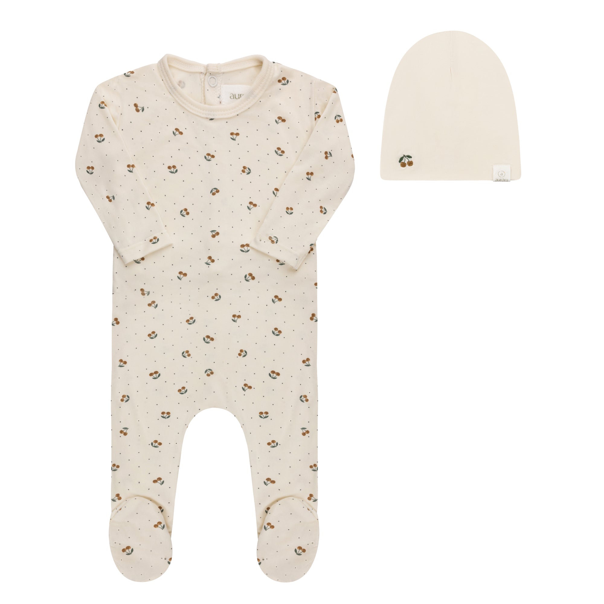 Modal Cherry Print Collection - Footie + Beanie