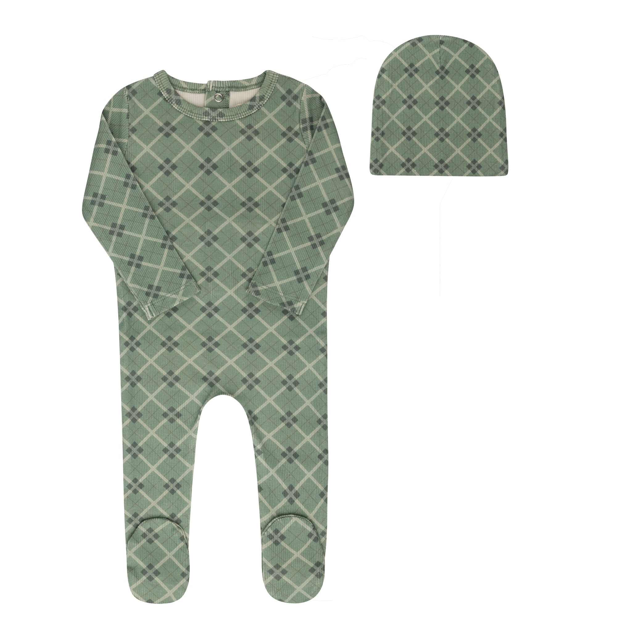 Cotton Plaid Print Collection - Footie + Beanie