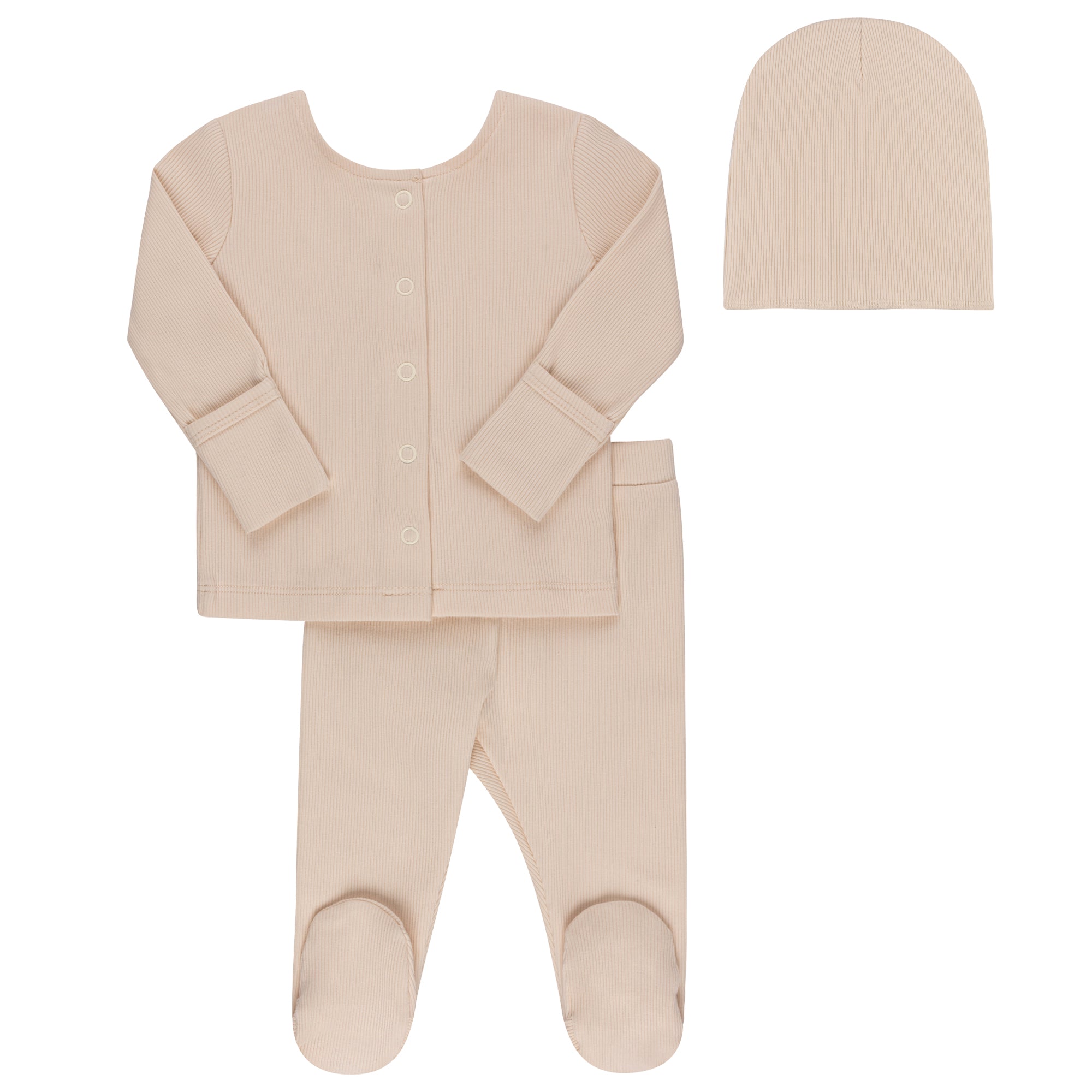 Ribbed Cardigan Set  - 2Pc Footed Baby Set + Beanie