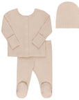 Ribbed Cardigan Set  - 2Pc Footed Baby Set + Beanie