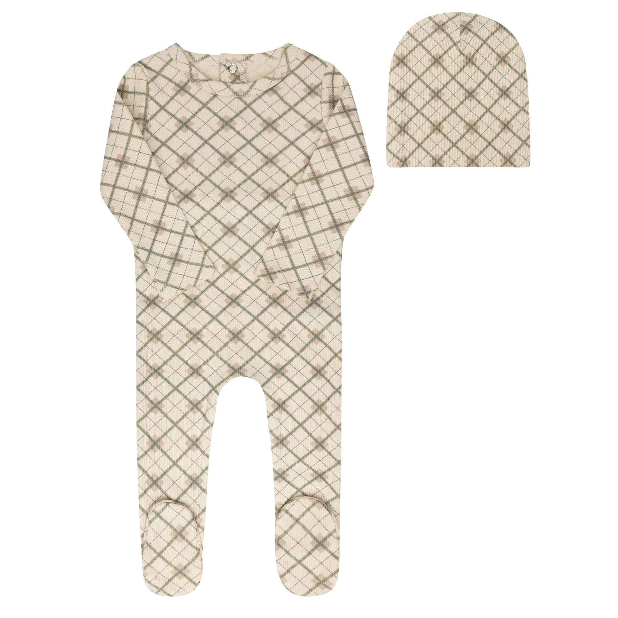 Cotton Plaid Print Collection - Footie + Beanie