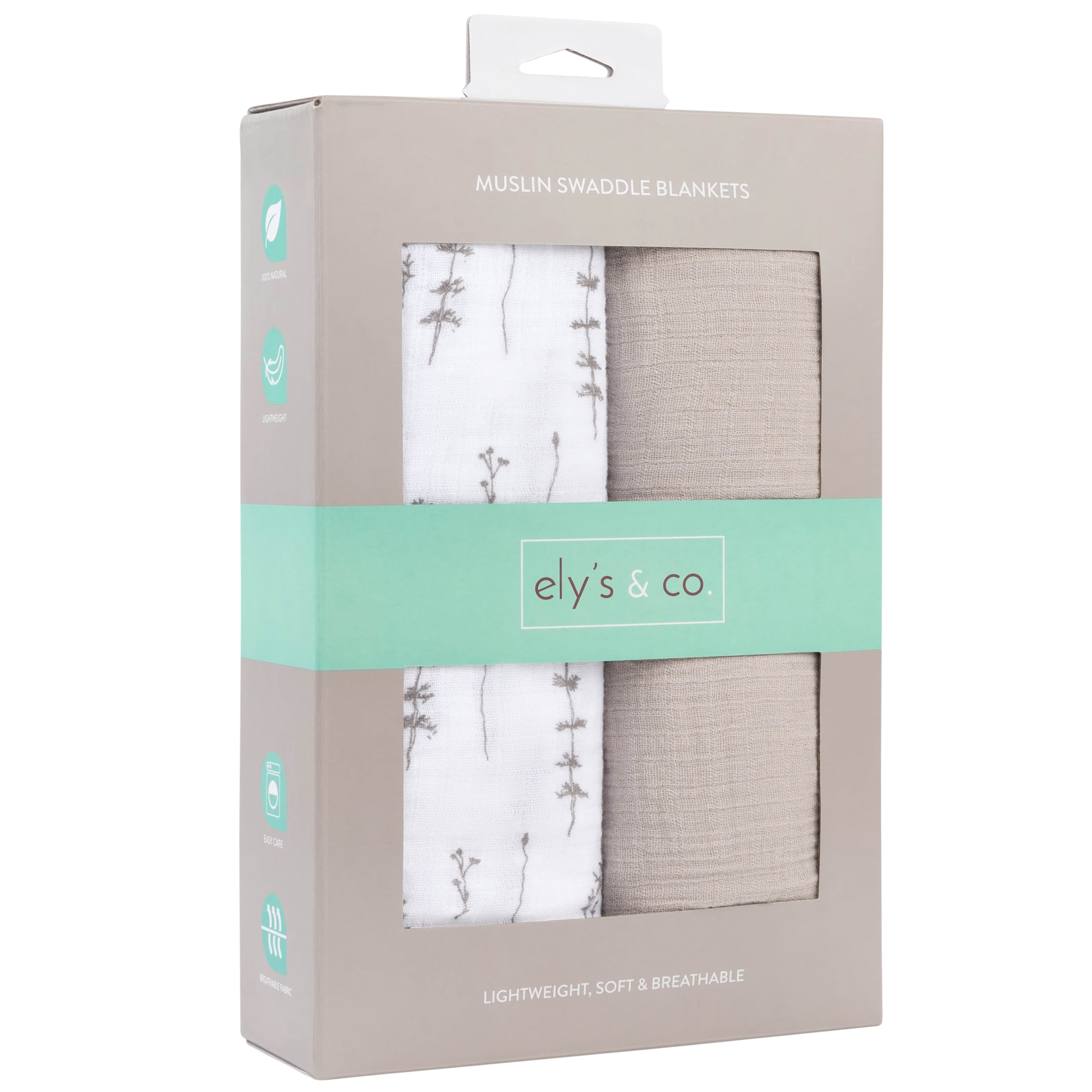 2 Pack Cotton Muslin Swaddle Blanket - Grey Leaf