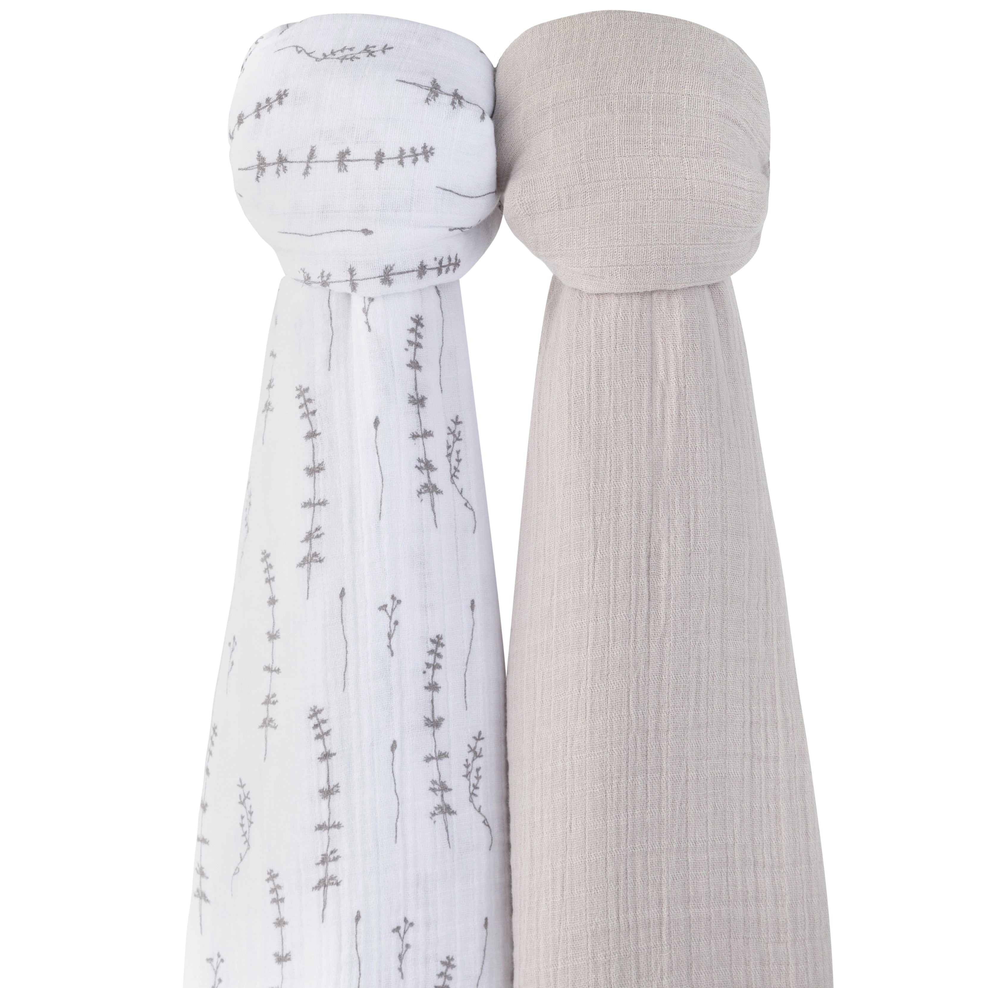 2 Pack Cotton Muslin Swaddle Blanket - Grey Leaf